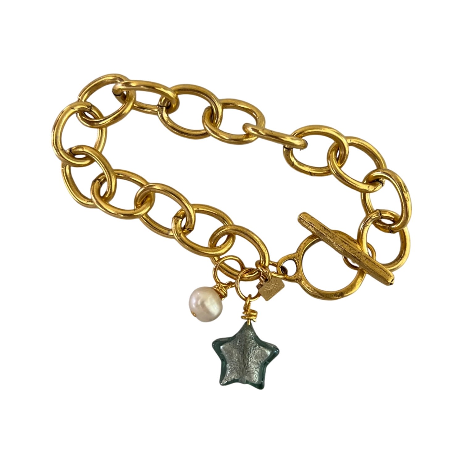 Sccollection Women's Gold / Blue Lille Glass Star Bracelet- Blue Steel