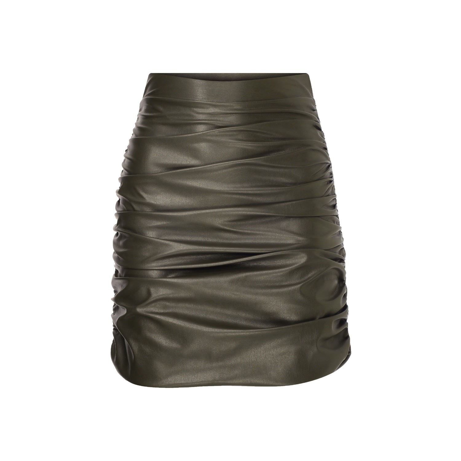 Women’s Chels Vegan Leather Ruched Skirt In Burnt Green Xxs Nazli Ceren