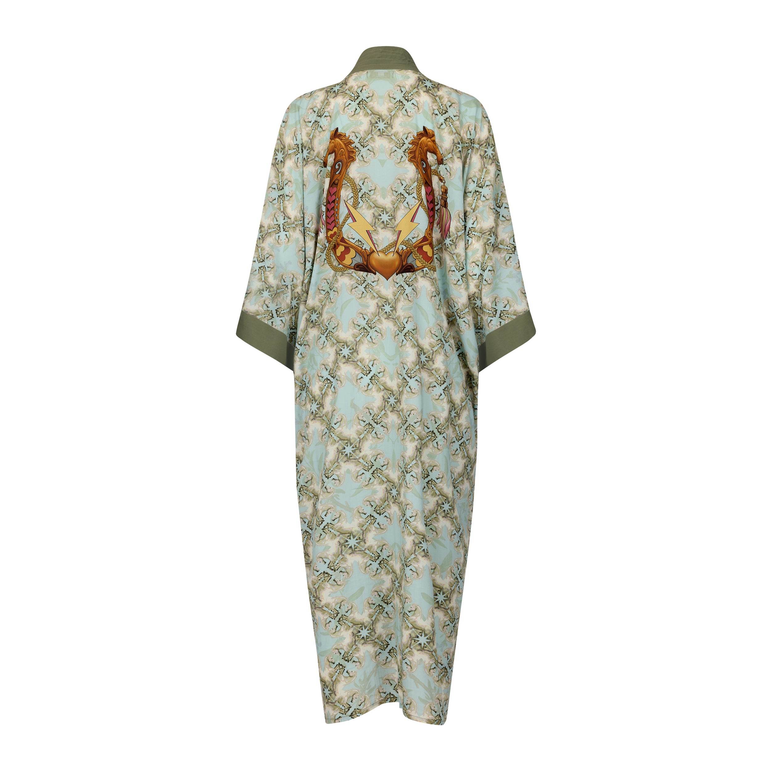 Women's Gold / Green / Blue Lucky Pony Duster Robe | One Size | Henelle