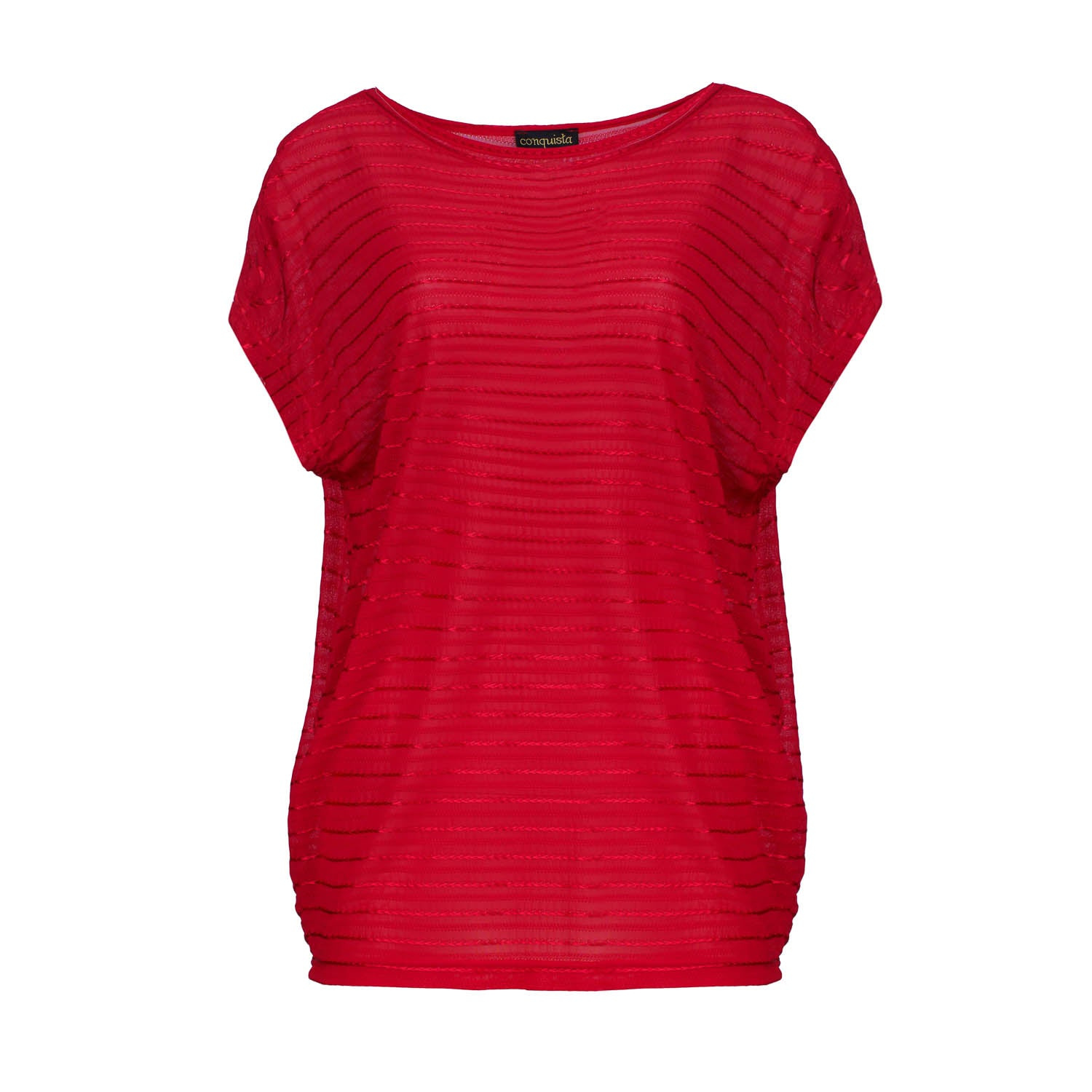 Conquista Women's Red Striped Shiny Jersey Egg-shaped Top – Soft Rayon Blend In Red