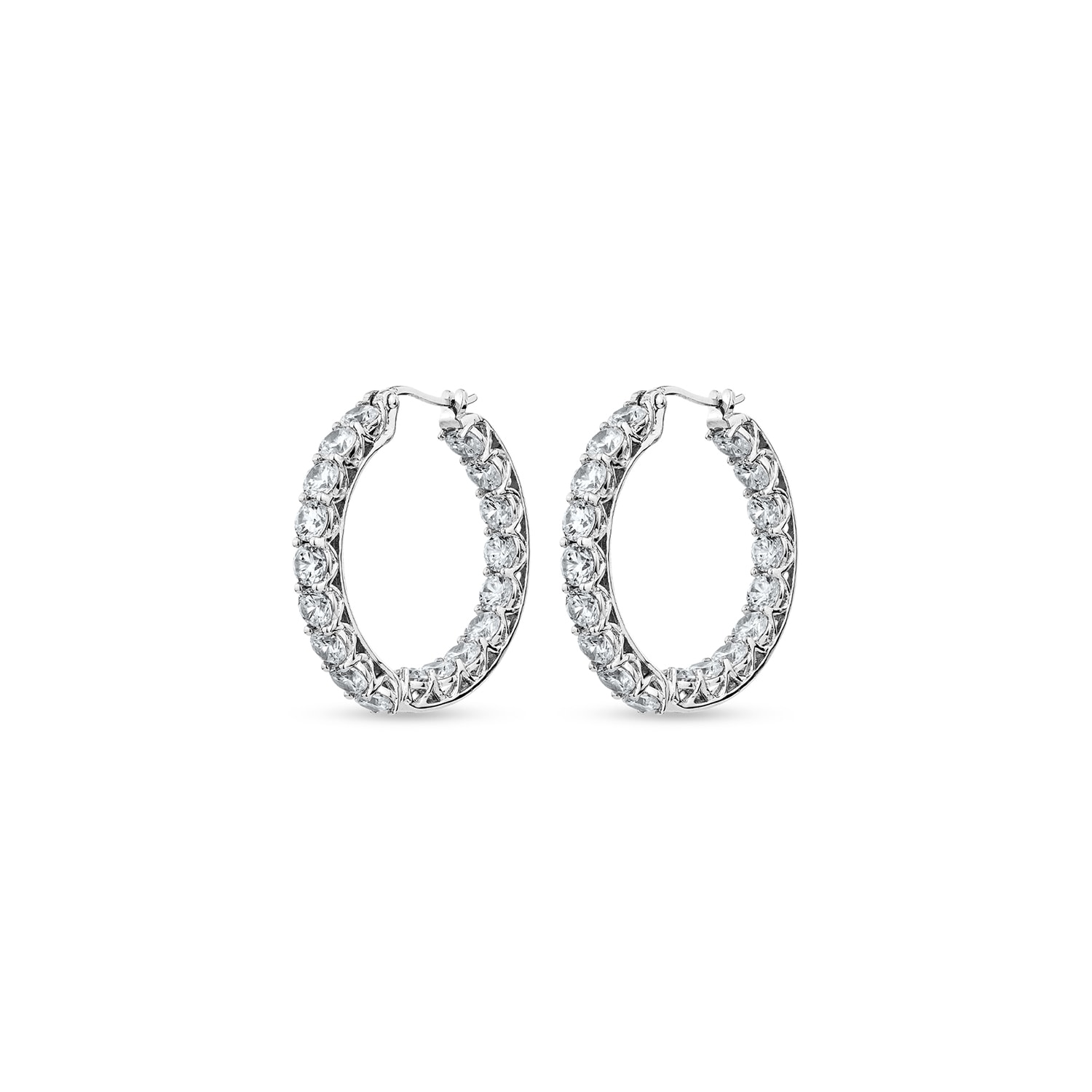 Sally Skoufis Women's White / Silver Luxe Grande Hoop Earrings With Man Made Cz Diamond Stimulant In Sterling Silv