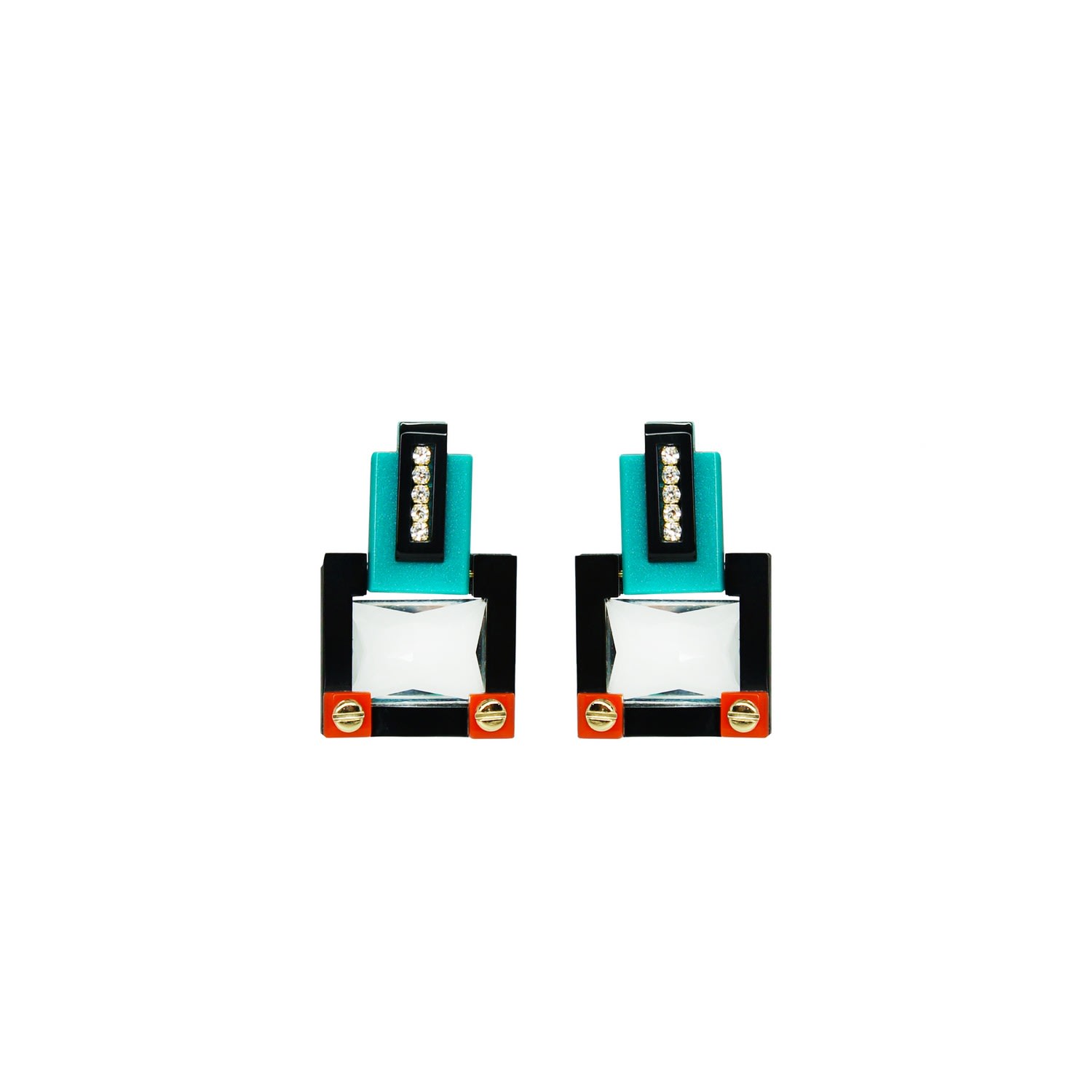 Gissa Bicalho Women's Handmade Acrylic Earring M Deco Rectangular Cut Stone Turquoise In Neutral