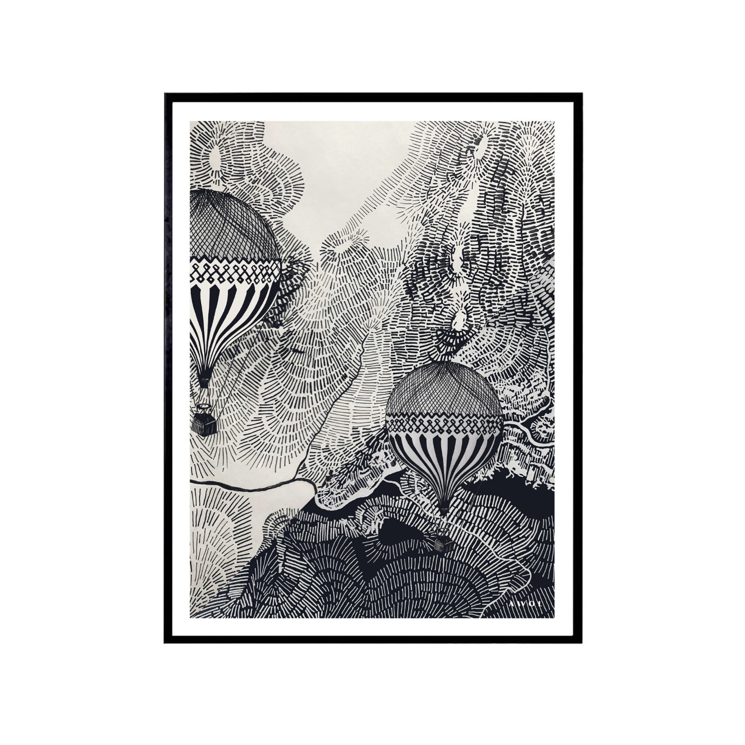 Neutrals / Black / White The Dreamer: Hot Air Balloons In The Sky Art Print Awol