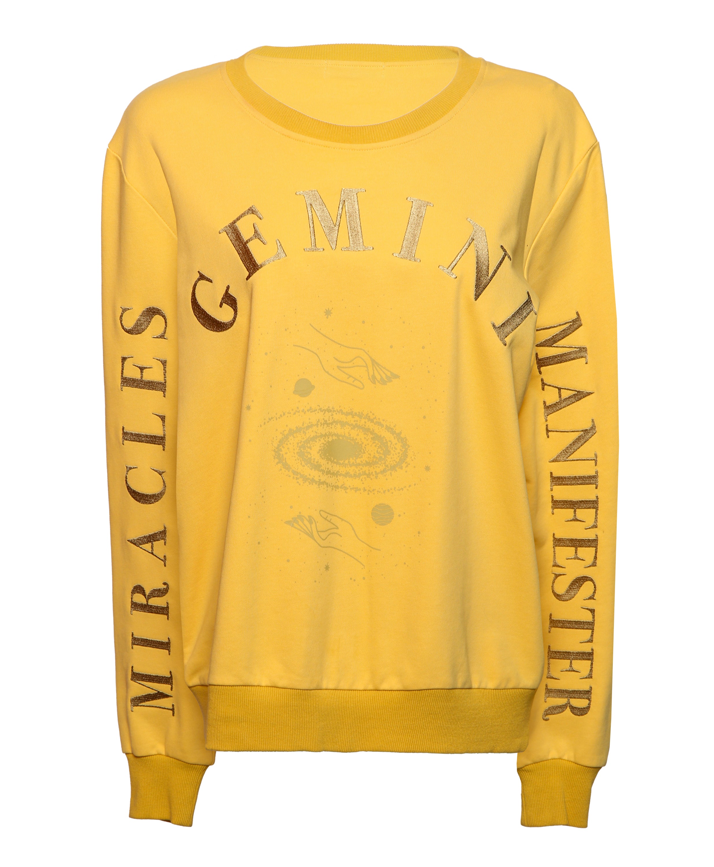 Women’s Yellow / Orange Embroidered Gemini Zodiac Sign Sweatshirt Large Miracles Manifester