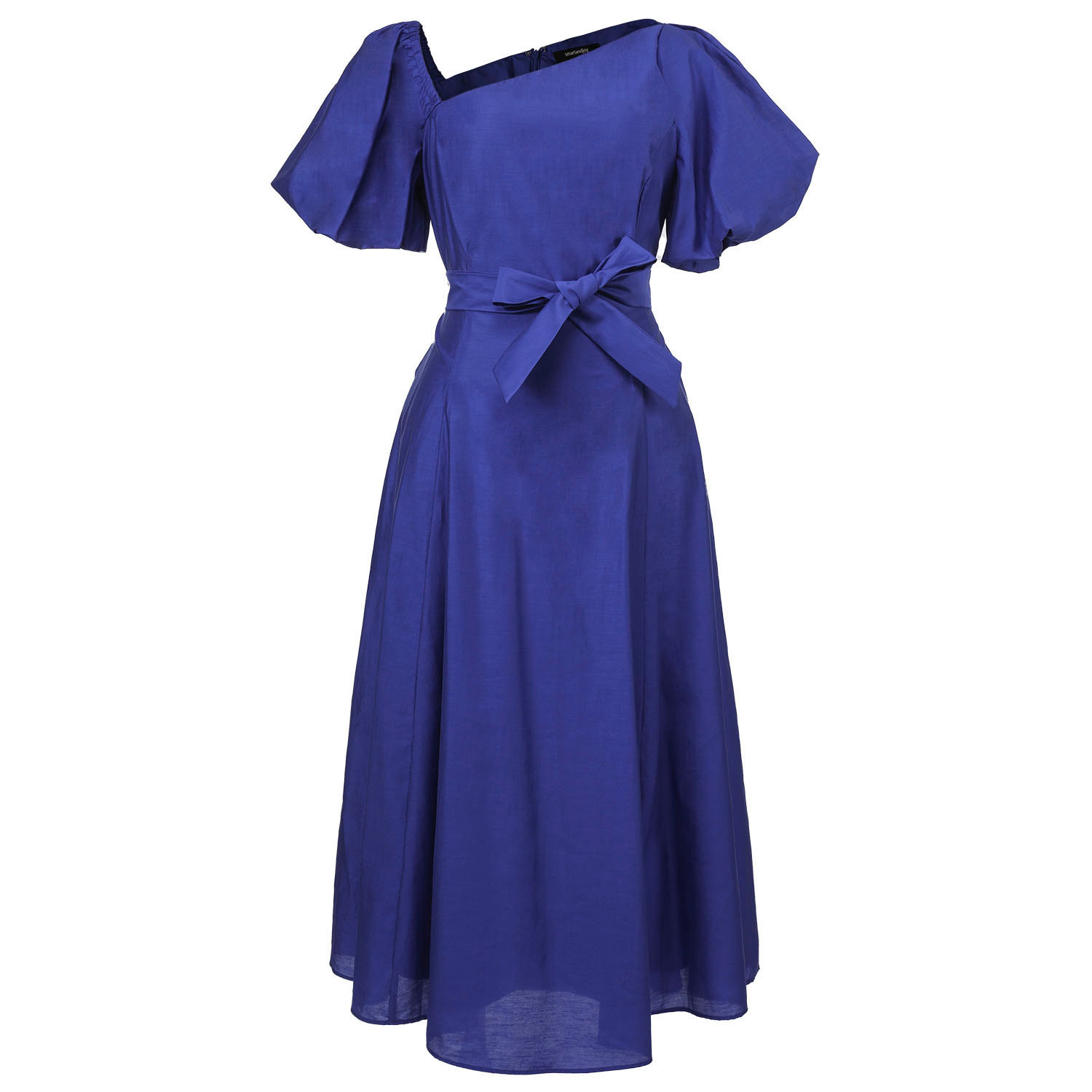 Smart And Joy Women's Fit-and-flare Asymmetric Collar Dress -blue In Blue