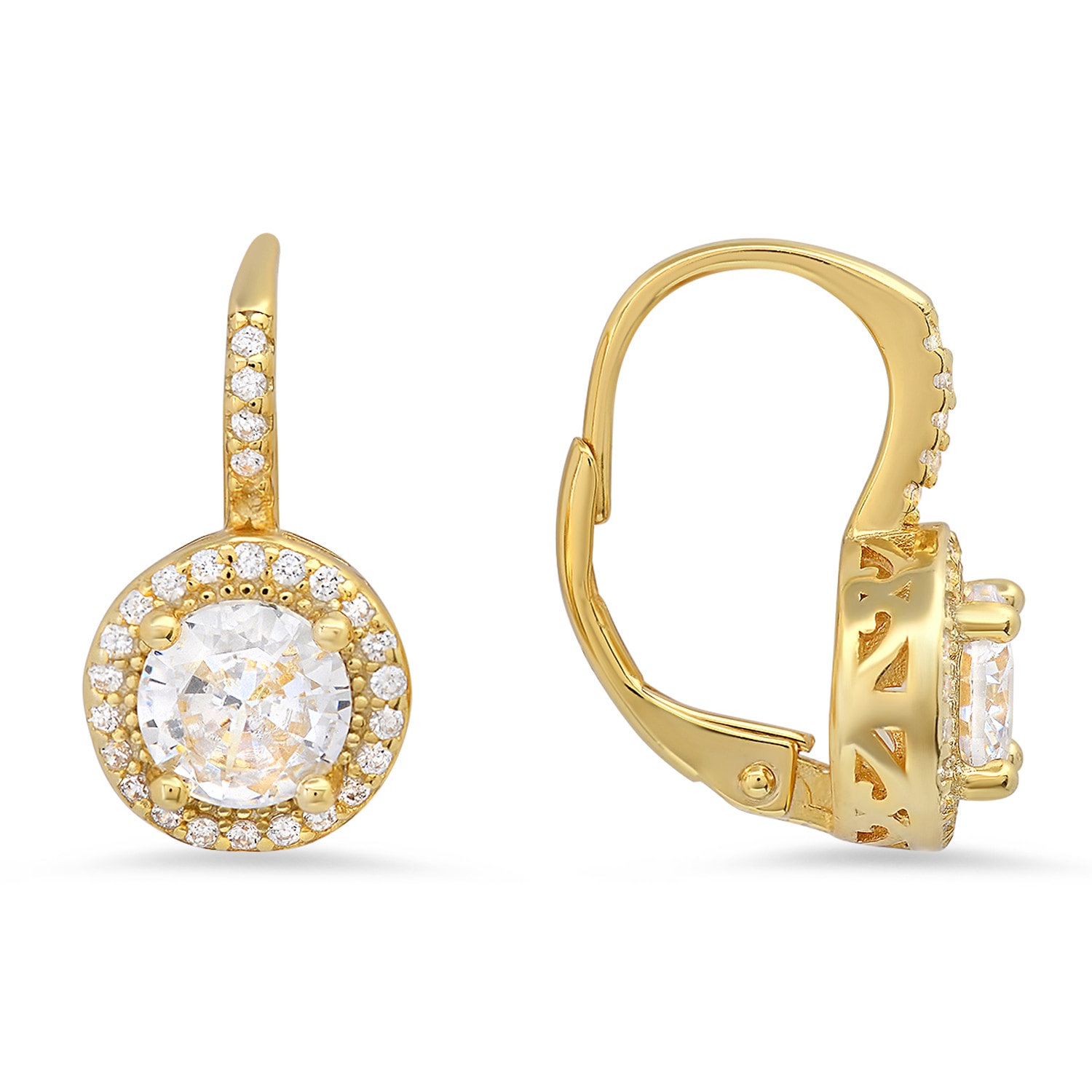 Kylie Harper Women's Gold Diamond Cz Halo Filigree Leverback Earrings