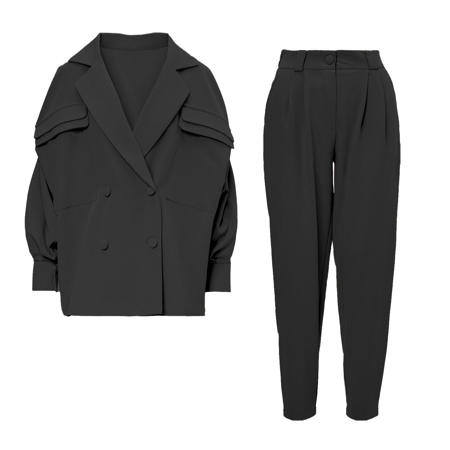 Women’s Black Suit With Oversized Blazer And High-Waist Slim Fit Trousers Large Bluzat