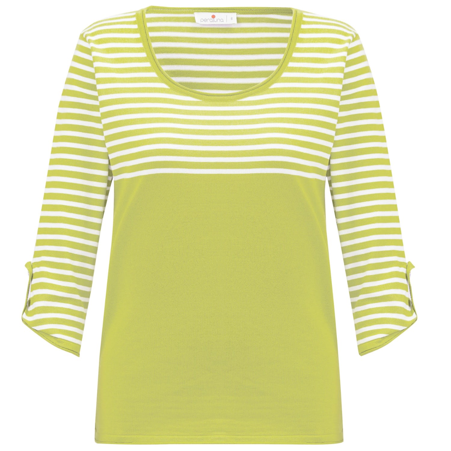 Peraluna Women's Green Sailor Striped Knitwear 3/4 Sleeve Pullover - Lime/white In Green