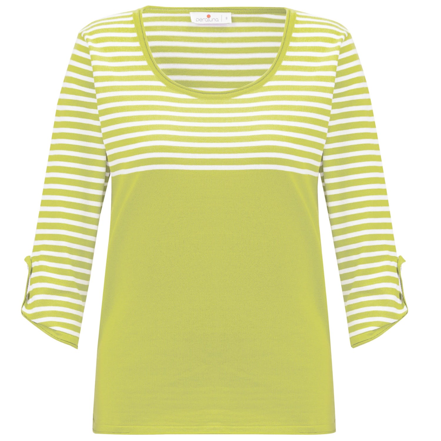 Women’s Green Sailor Striped Knitwear 3/4 Sleeve Pullover - Lime/White Large Peraluna