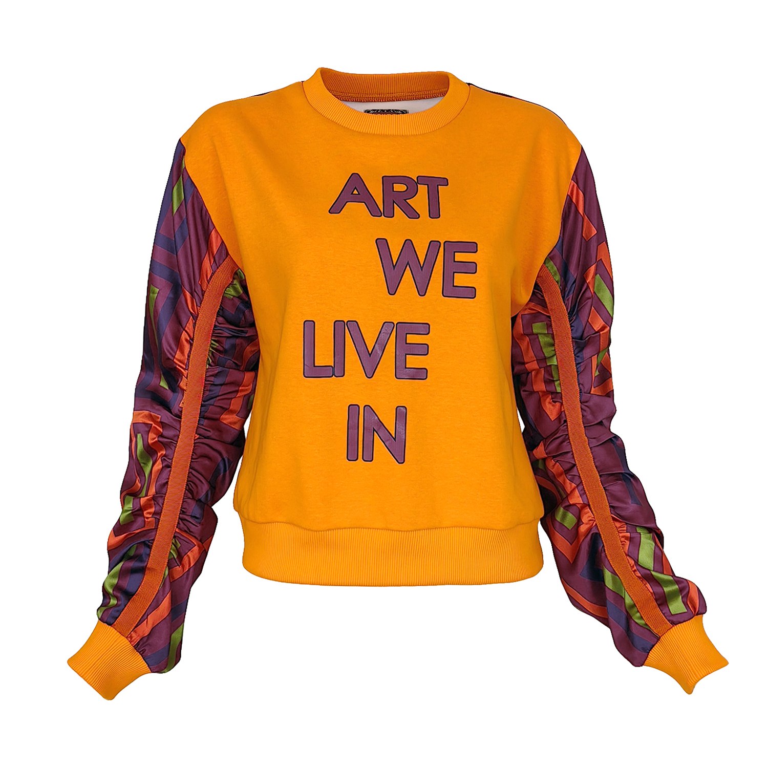 Lalipop Design Women's Color Block Sweatshirt With Satin Puff Sleeves In Multi