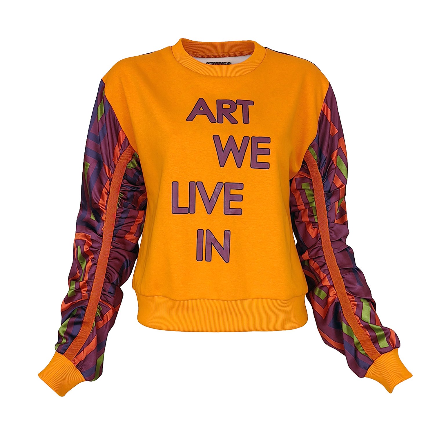 Lalipop Design Women's Color Block Sweatshirt With Satin Puff Sleeves