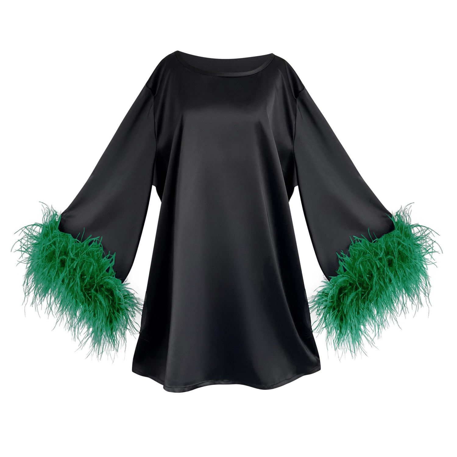 Toma Women's Black / Green Jess Mini Little Black Party Dress With Green Feathers In Black