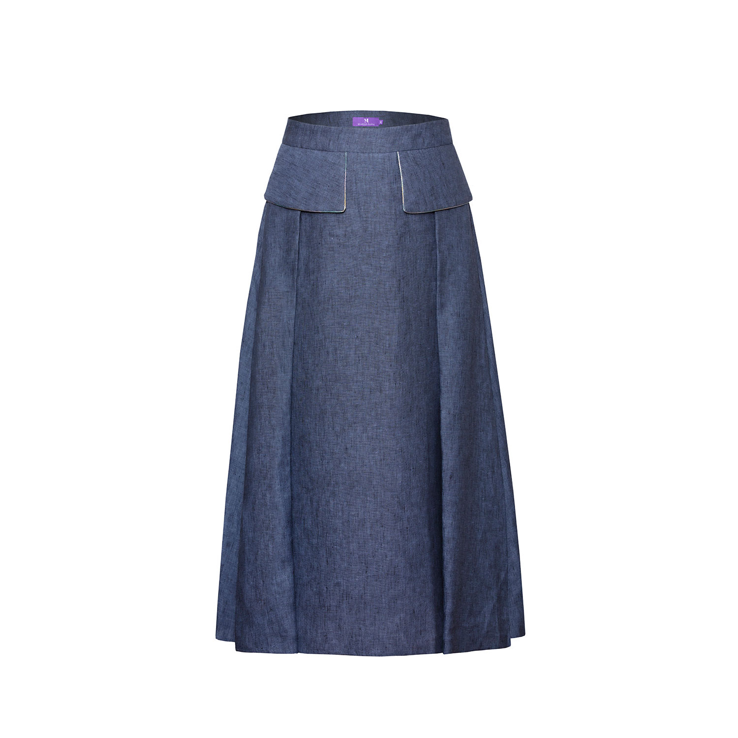 Maraliana Women's Blue Atlas Midi Linen Skirt In Blue