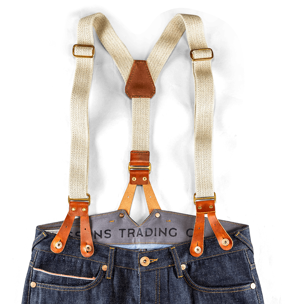 &sons Trading Co Men's Cream Cotton Leather Braces Uk In Black/white