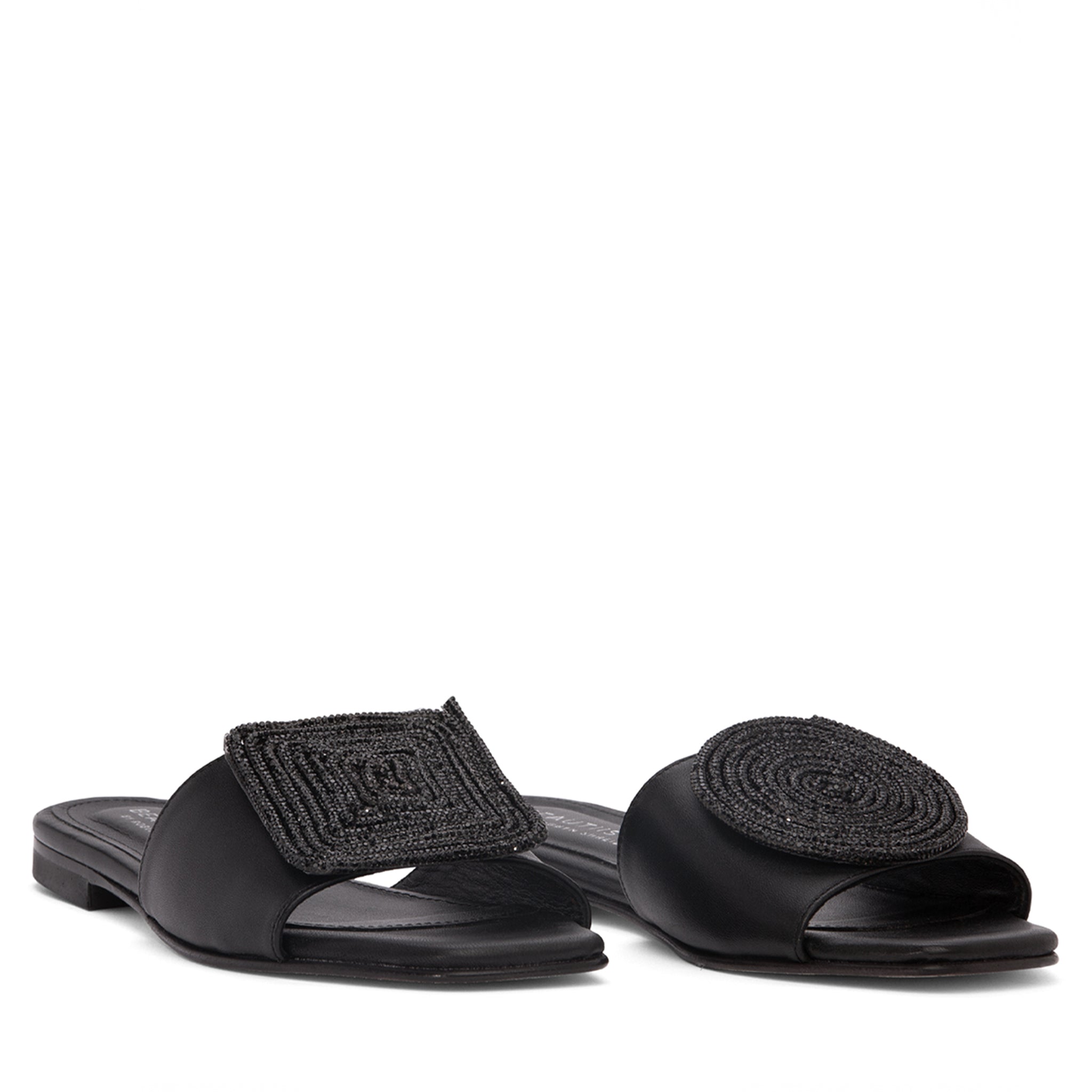 Beautiisoles By Robyn Shreiber Made In Italy Women's Adeline Black Leather Flat Sandal Comfortable & Sexy Work & Valentine Evening Slide In Black