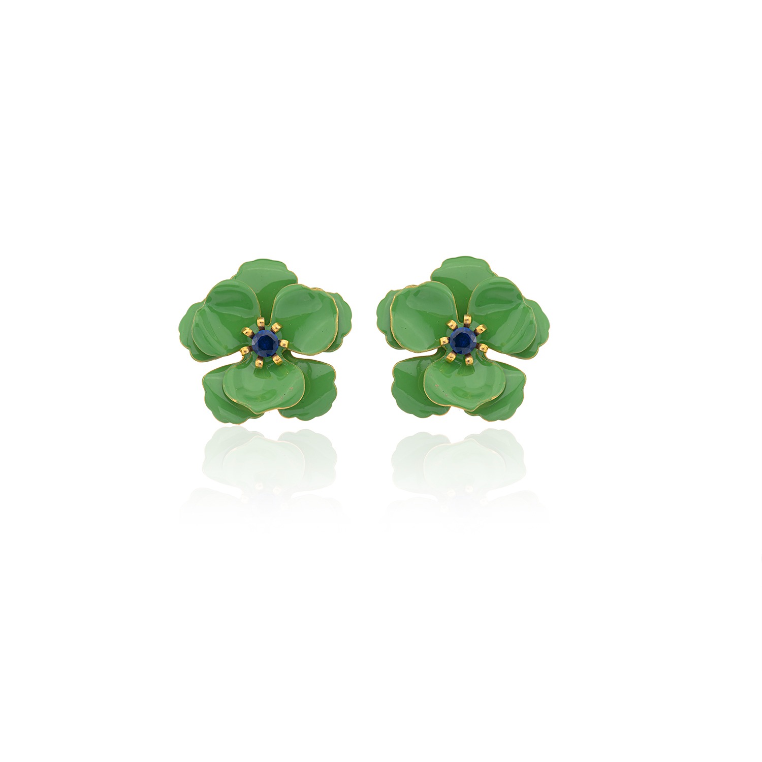 Green Viola Flower Earrings, Milou Jewelry