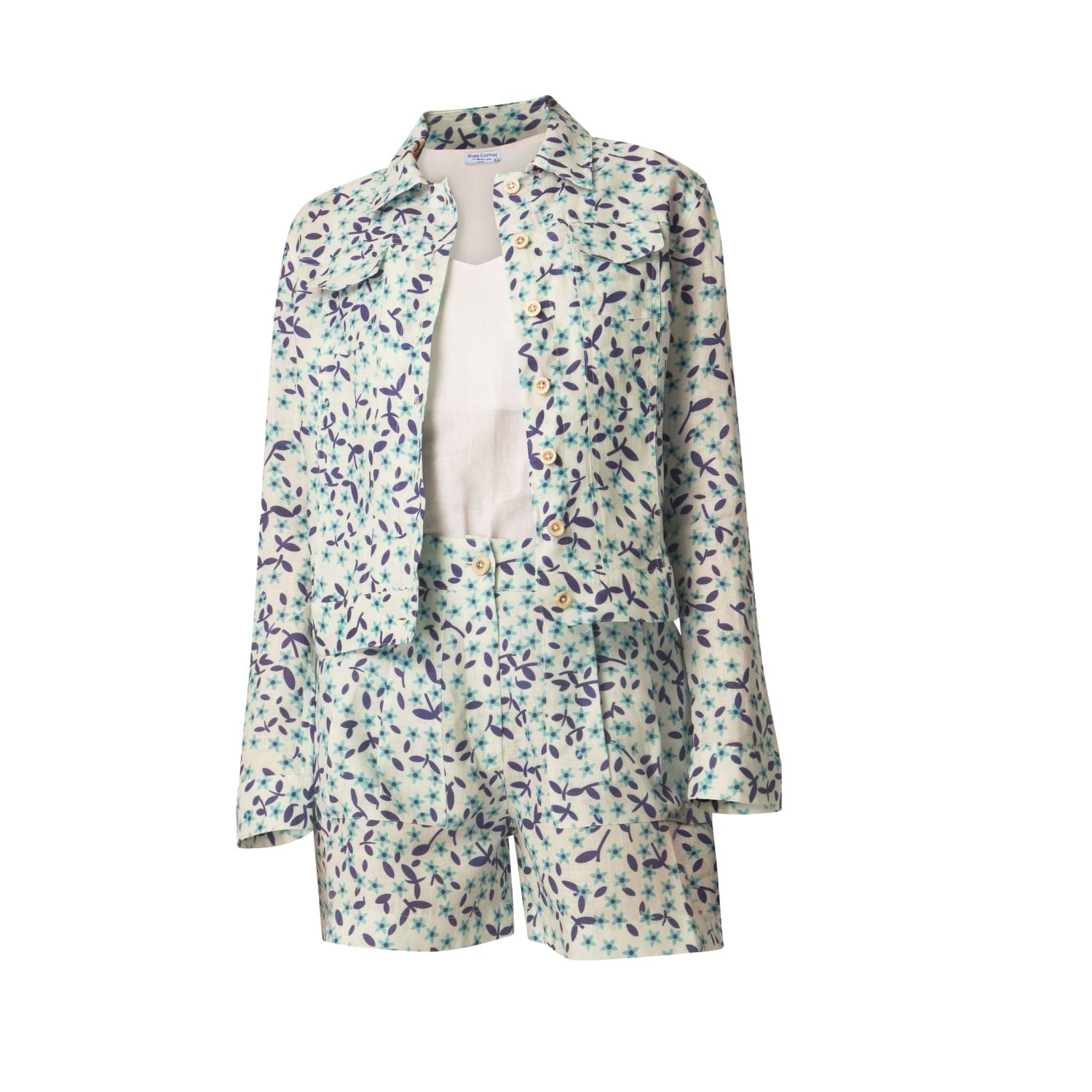 Haris Cotton Women's Printed Linen Jacket Blue Starflowers In Blue