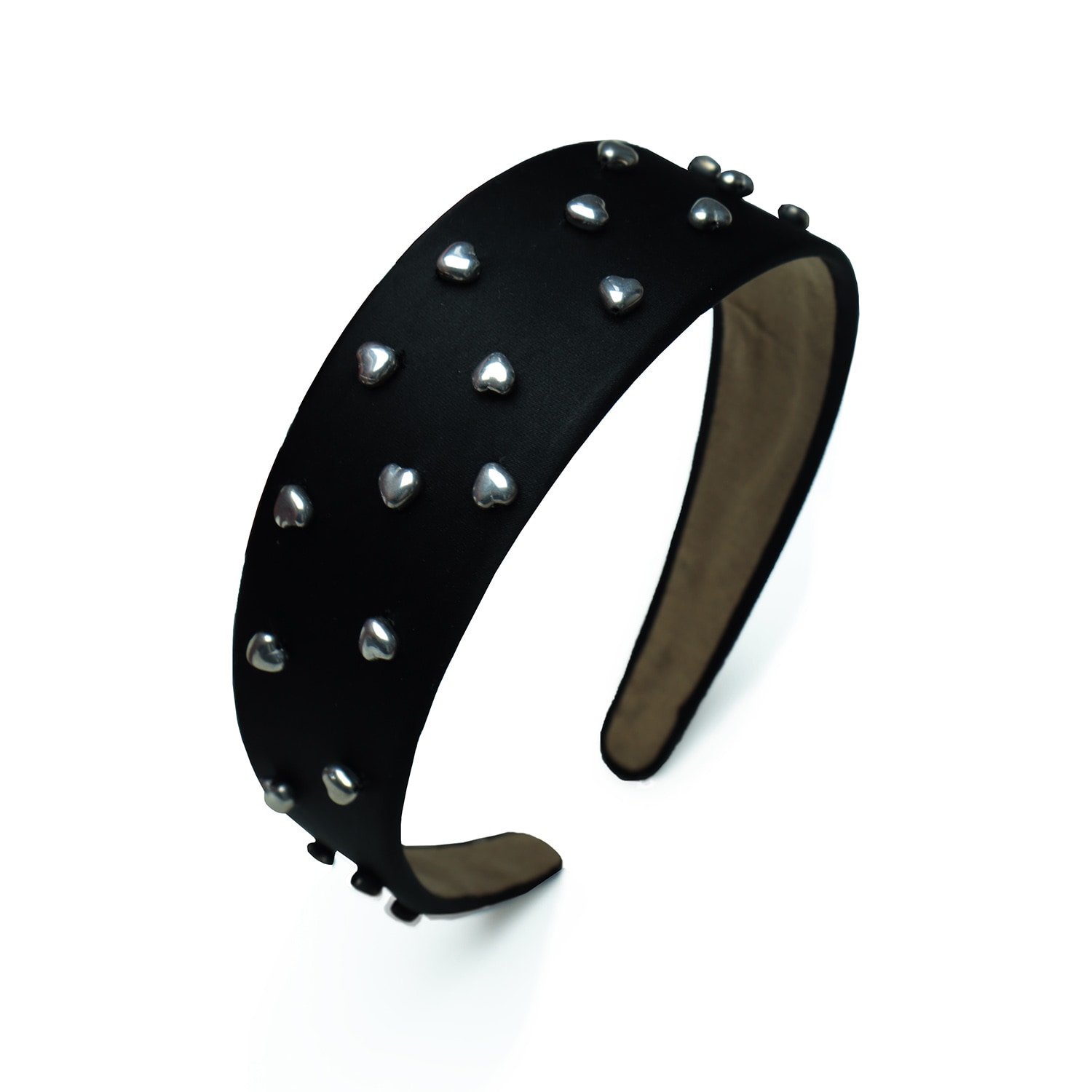 Women's Inima Metal Heart Hand-Embellished Satin Headband - Black | One Size | 2Kstyle