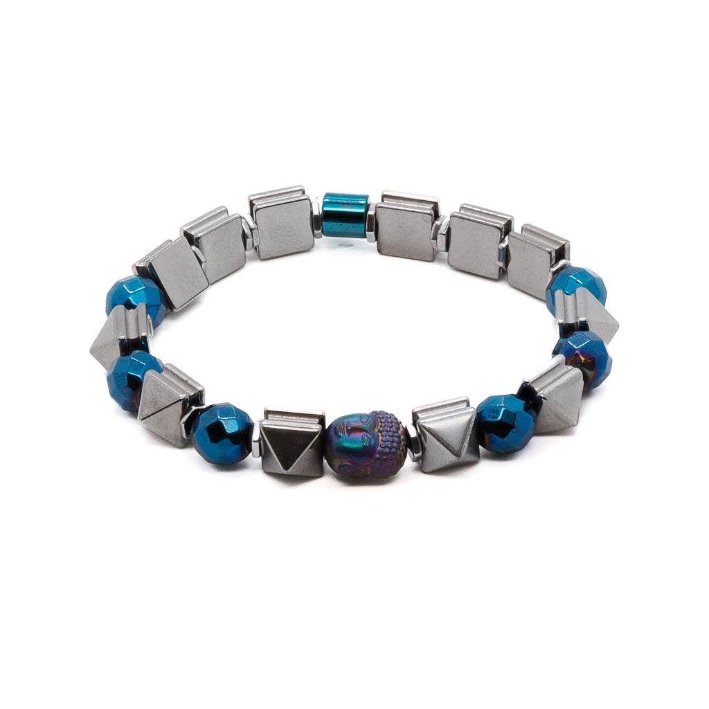 Women’s Blue / Silver Energy Of Buddha Silver Hematite Stone Beaded Bracelet - Blue Ebru Jewelry