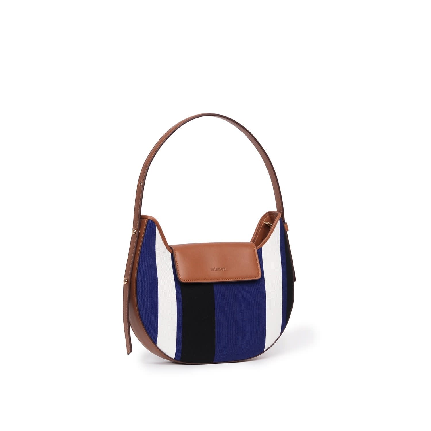 Vegan Apple Leather & Fabric Moon Shoulder Bag Navy by Mianqa