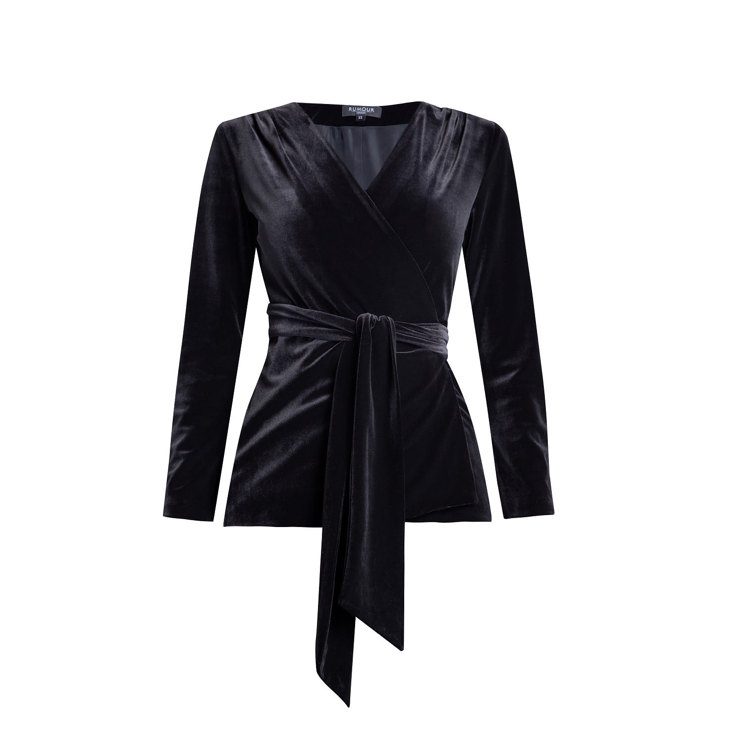 Rumour London Women's Evelyn Velvet Wrap Jacket With Self-tie Sash In Black In Black