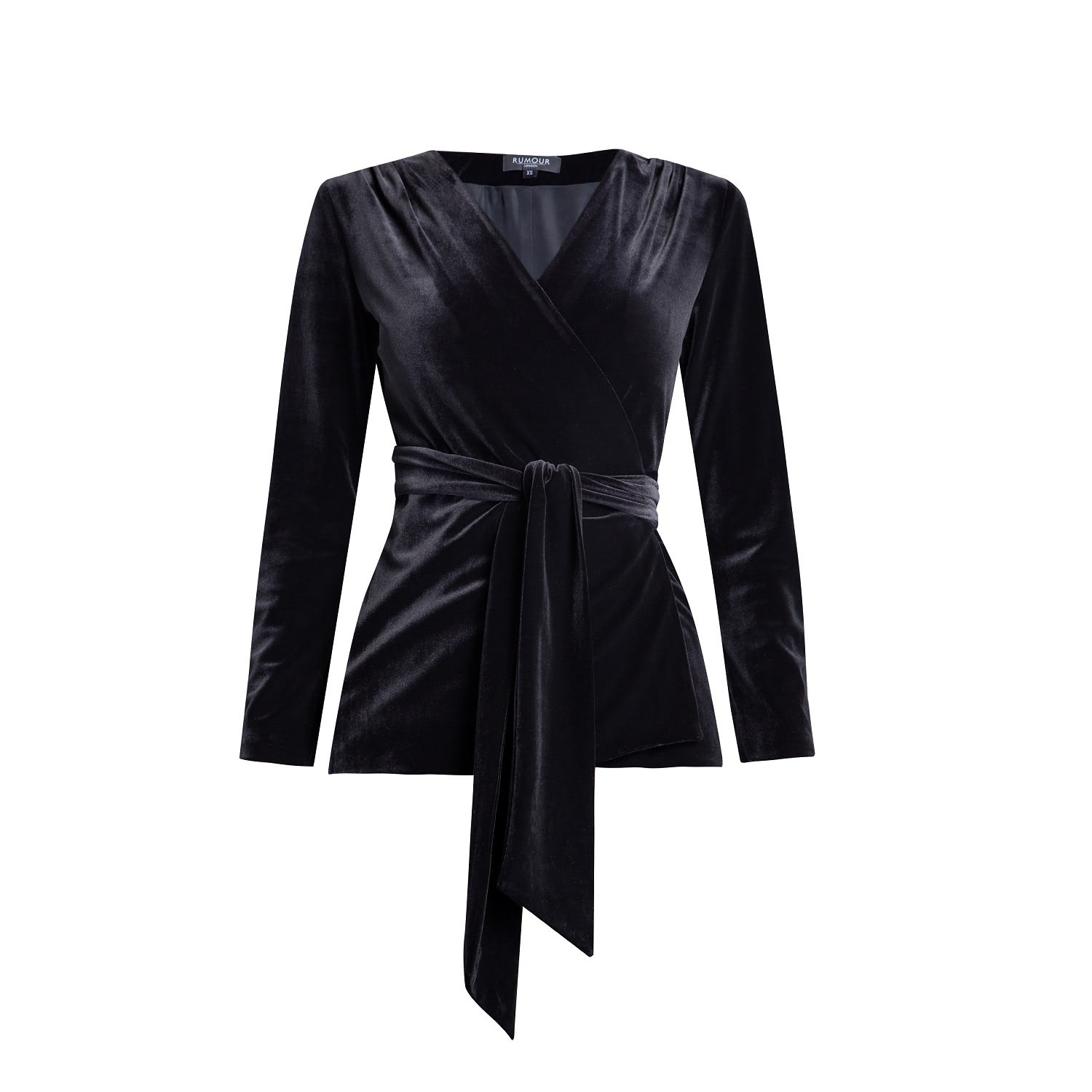 Women’s Evelyn Velvet Wrap Jacket With Self-Tie Sash In Black Medium Rumour London