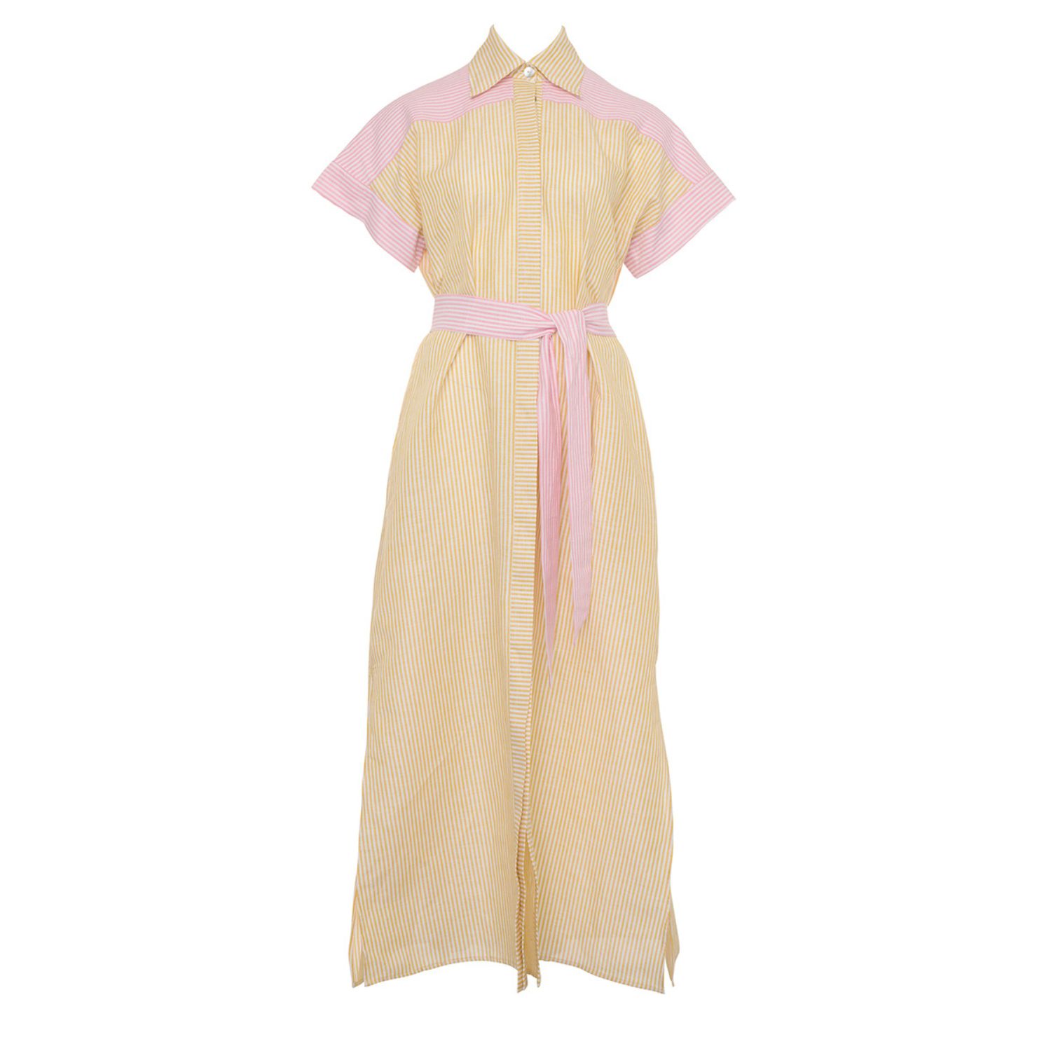 Women’s Pink / Purple / Yellow Long Linen Shirtdress - Yellow - Strawberry S/M Plié