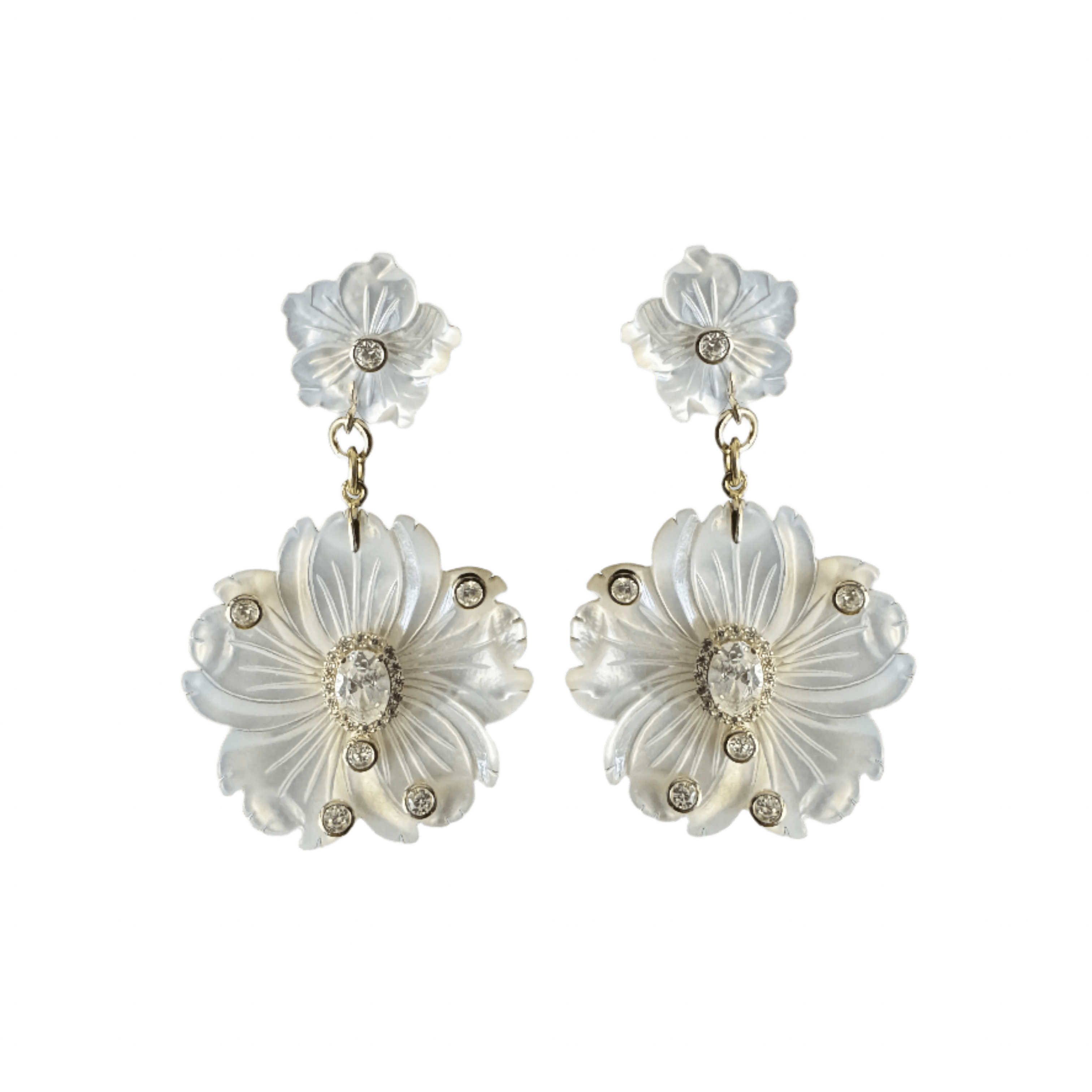 Laura Gray Women's White Mother Of Pearl Double Flower Earrings
