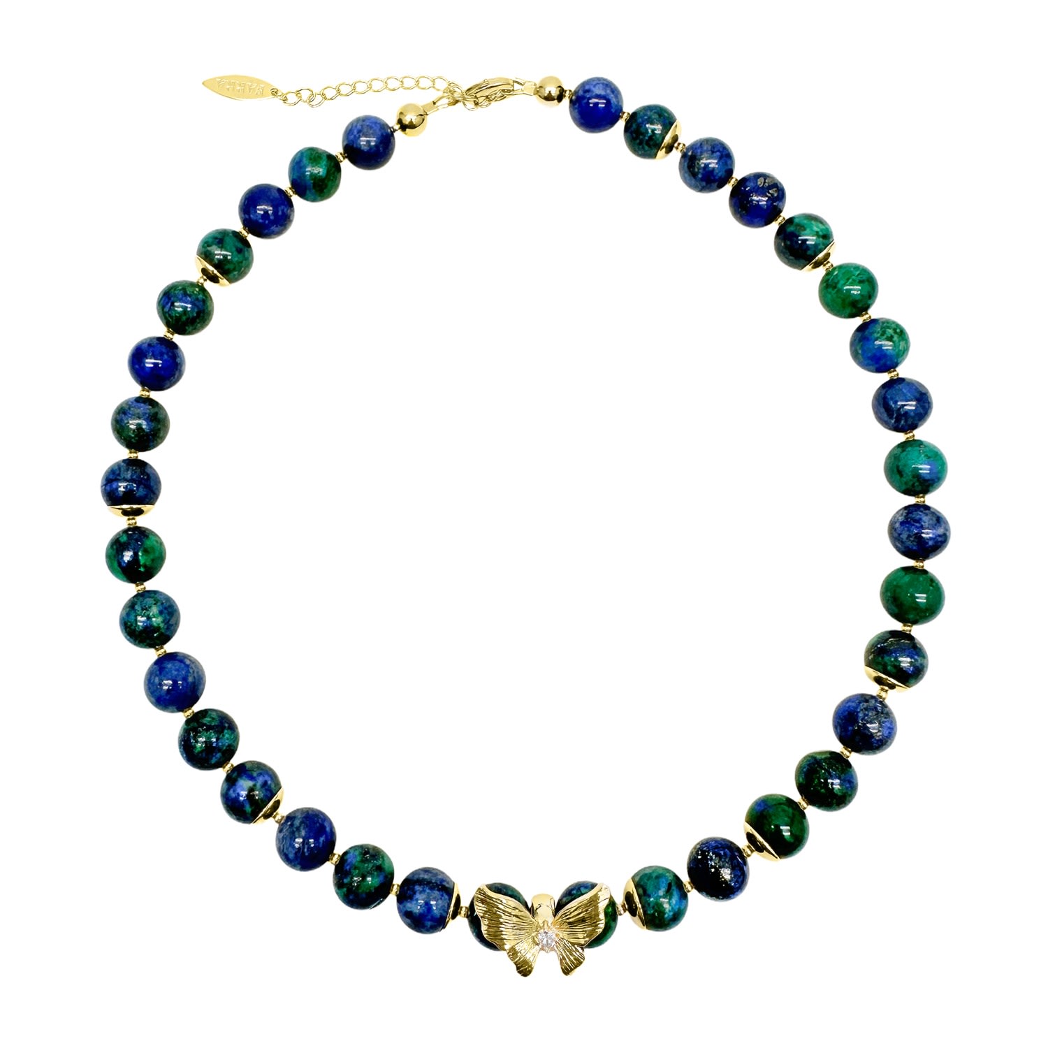 Farra Women's Blue Phoenix Lapis With Butterfly Pendant Necklace