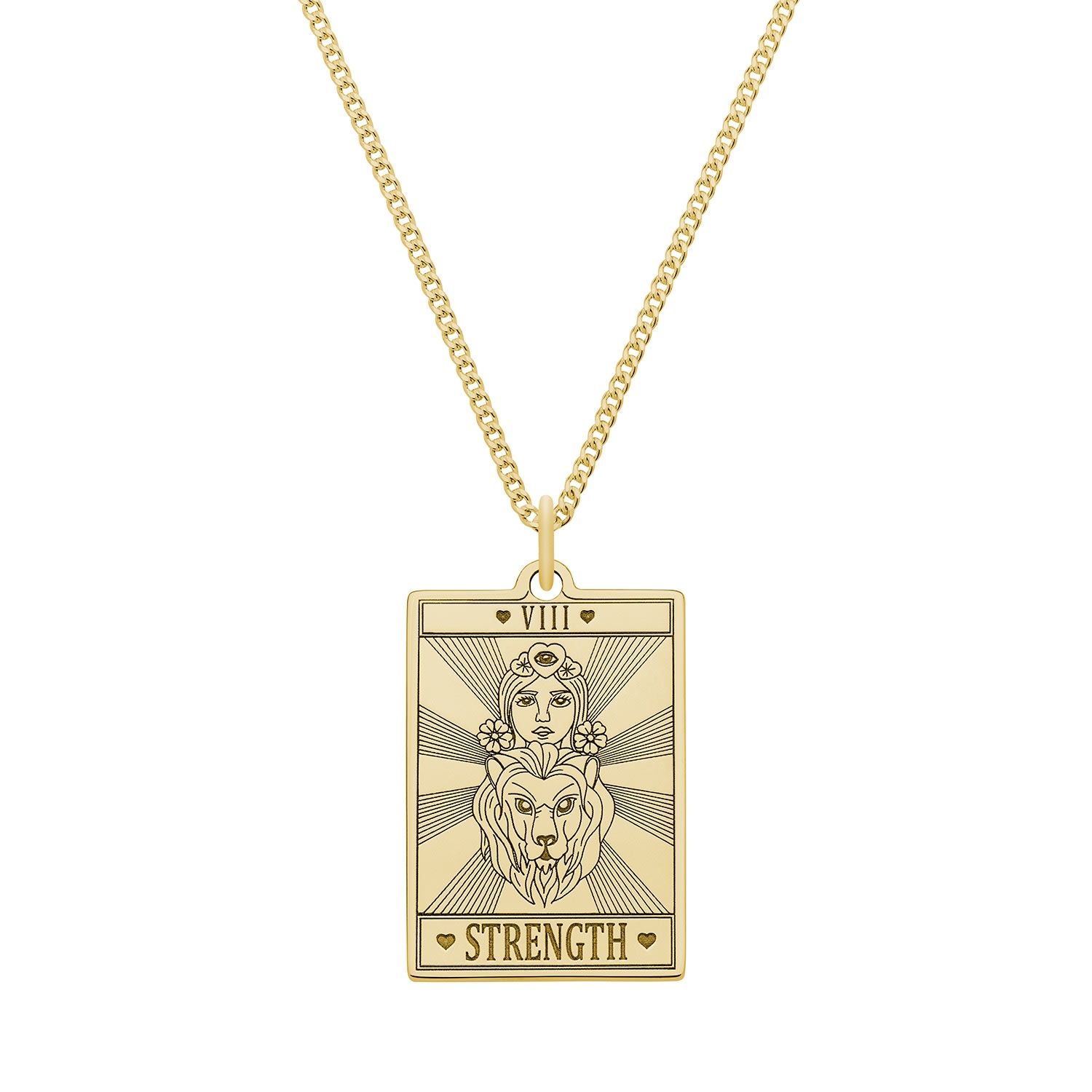 Cartergore Women's Medium 9ct 375 Gold  “strength” Tarot Card Necklace In Yellow