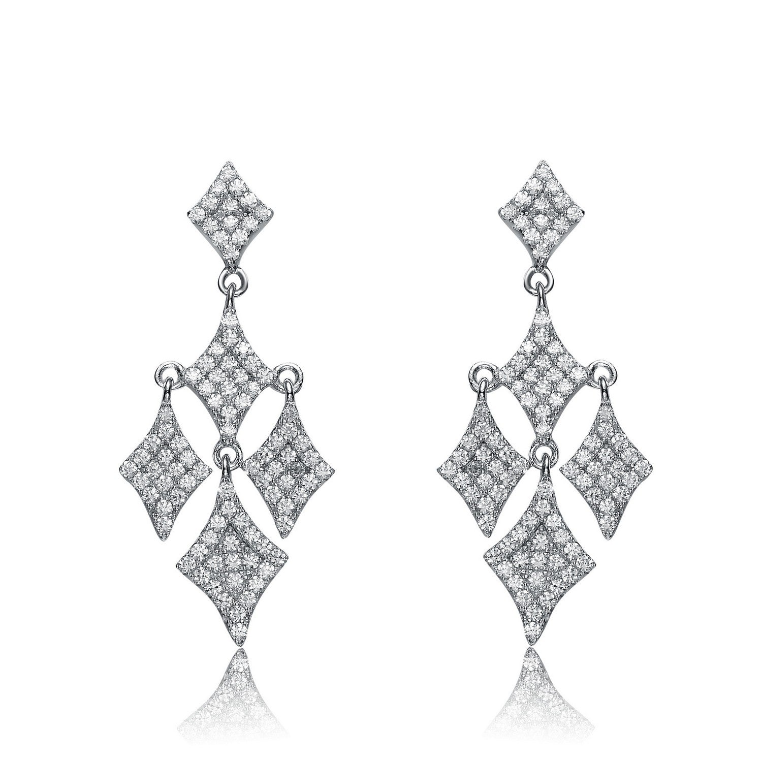 Women’s White / Silver Sterling Silver Cubic Zirconia Chandelier Dangling Earrings Genevive Jewelry