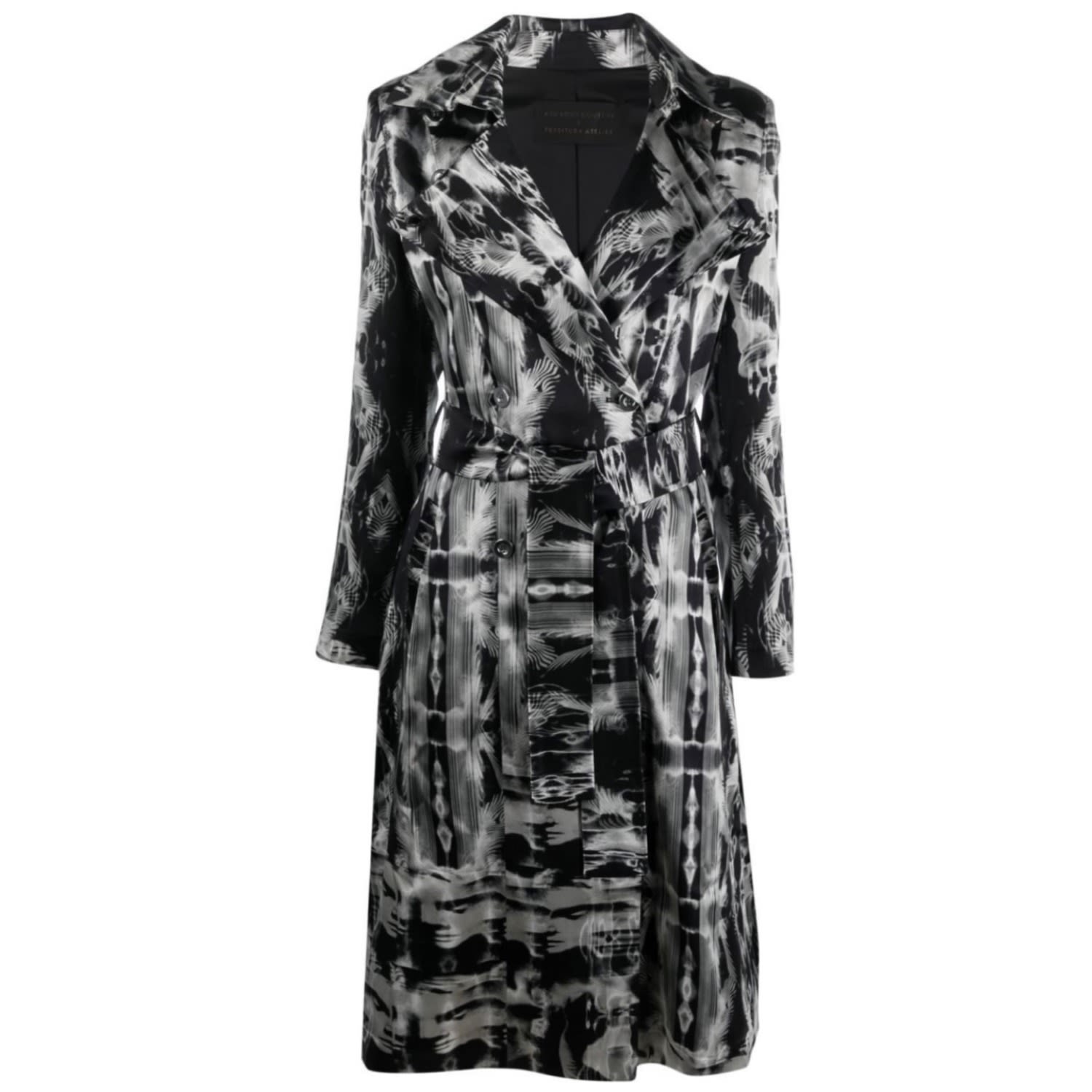 Women’s Black / White Monochrome Silk Trench Coat Medium Tessitura