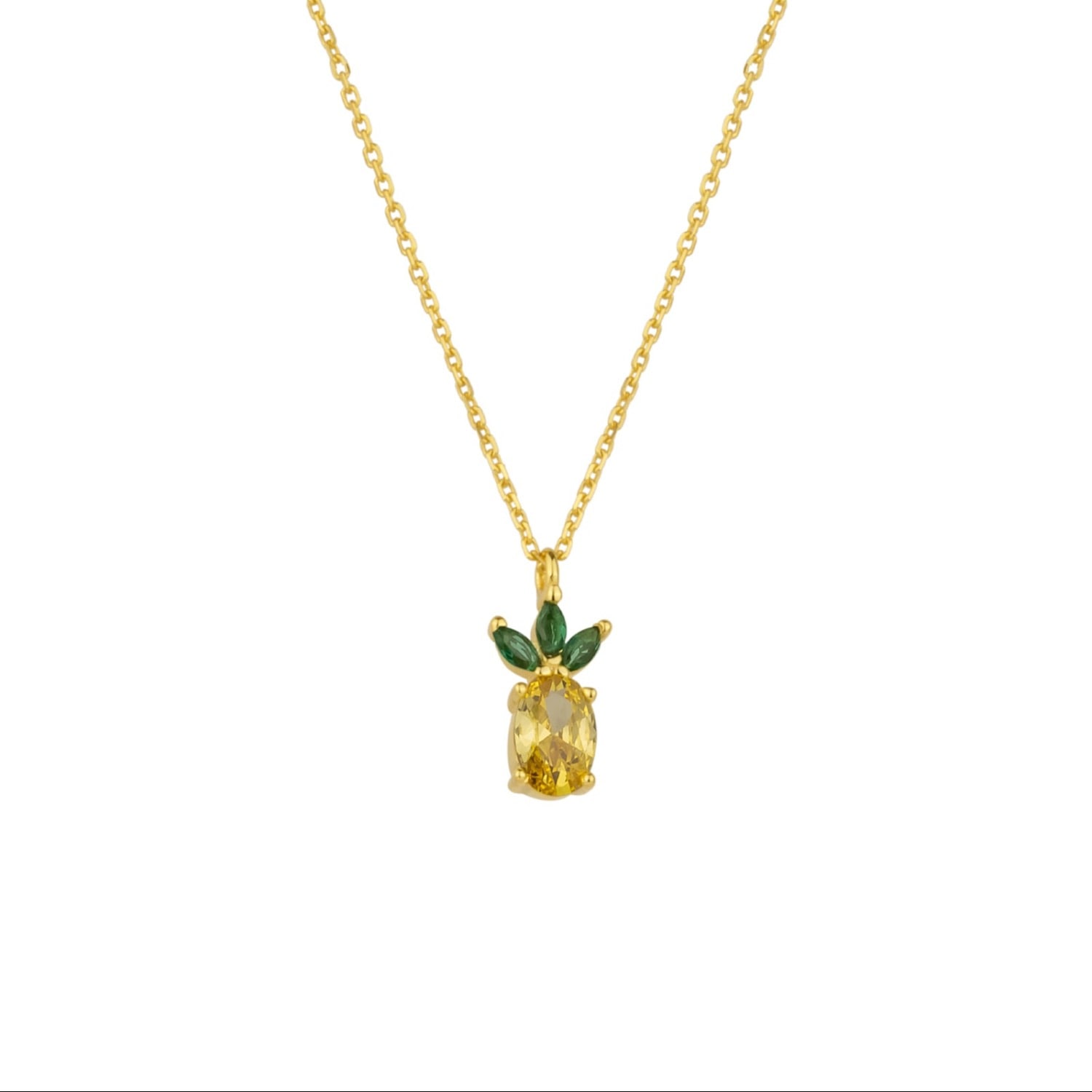 Spero London Women's Gold / Green / Yellow Pineapple Sterling Silver Necklace