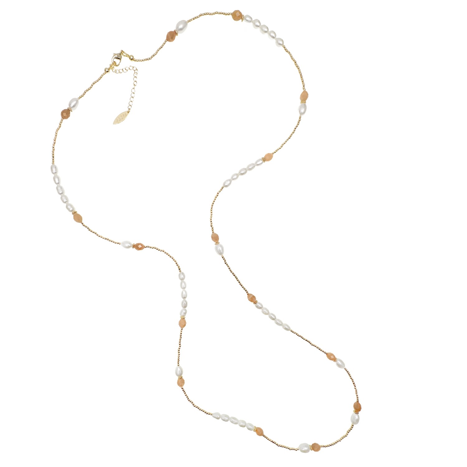 Farra Women's Orange Moonstone With White Pearls Long Necklace