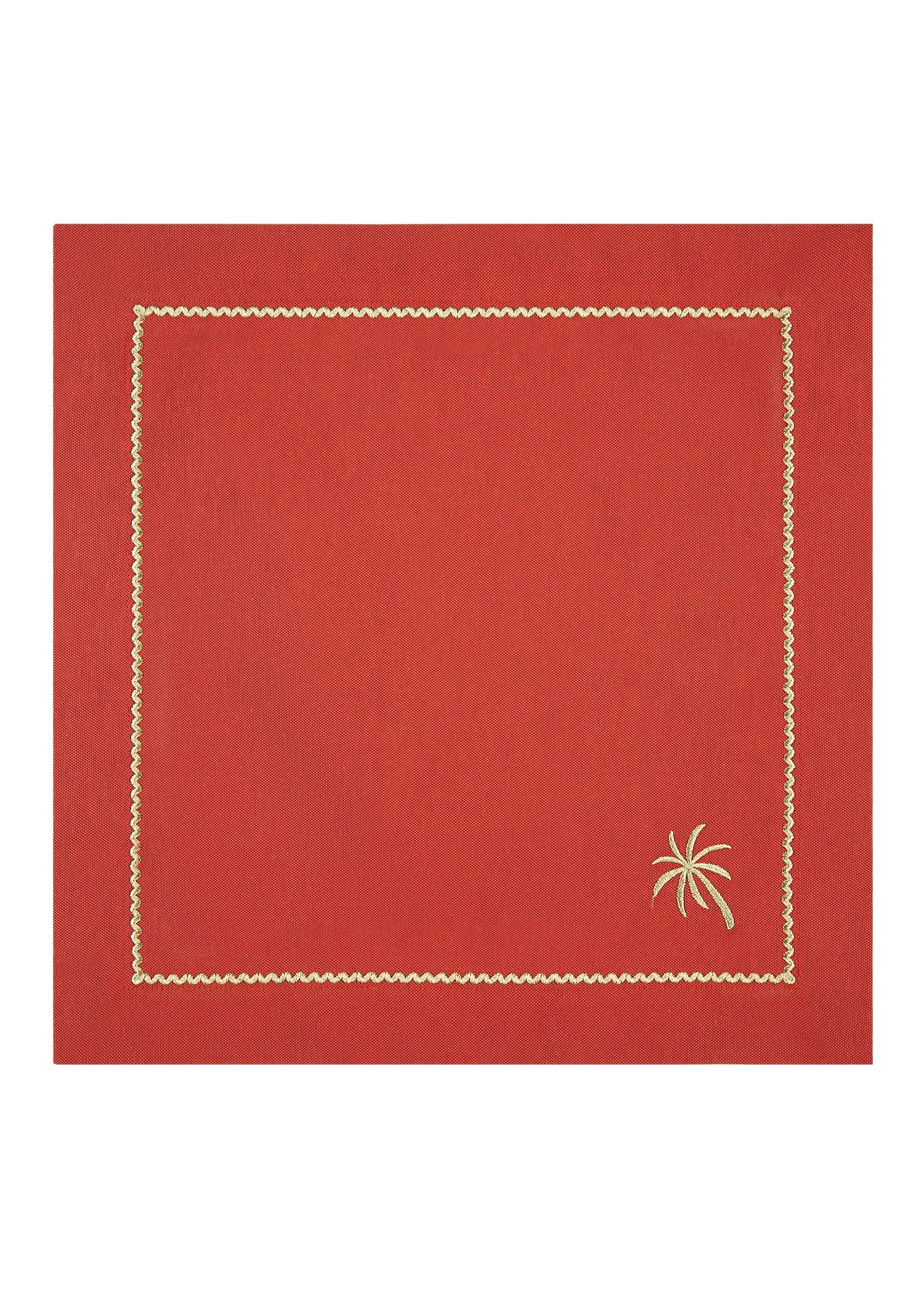 Roumélie Orientale Brick Red Embroidered Napkin Set Of Four - Brick Palm Charm In Red