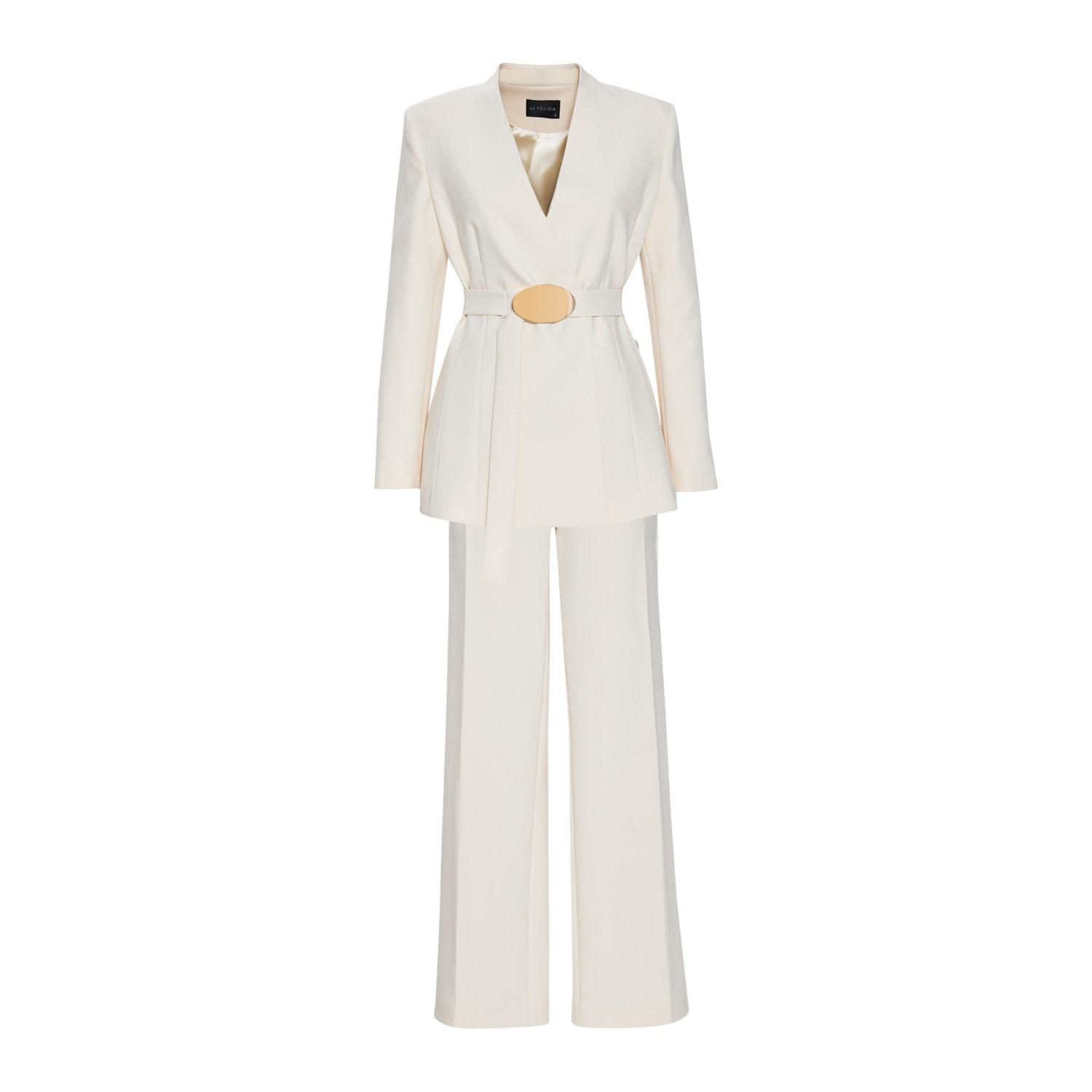 By Felizia White Fitted Belted Suit In Ecru In White