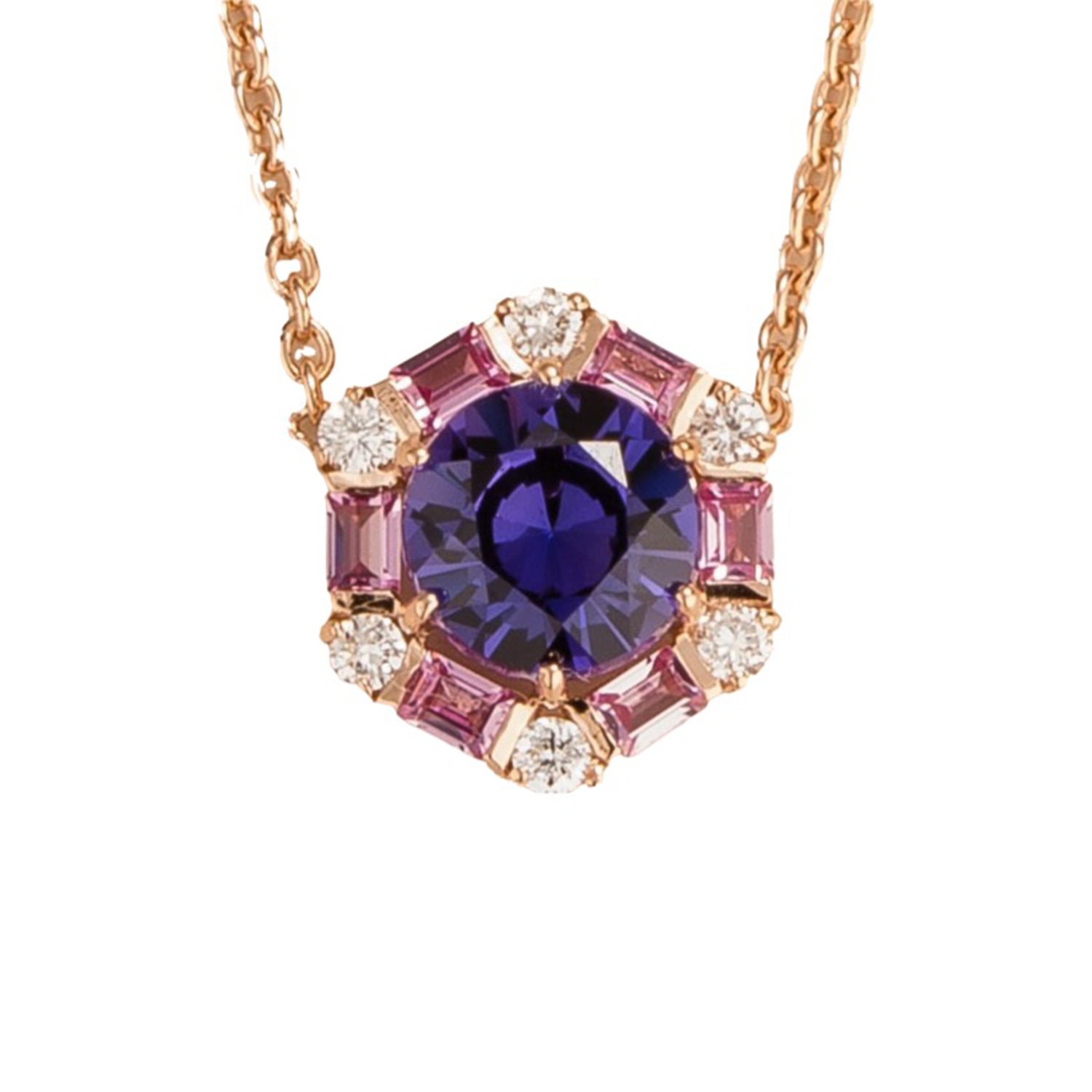 Women’s Pink / Purple / Rose Gold Melba Rose Gold Necklace Purple Sapphire, Pink Sapphires & Diamonds Juvetti