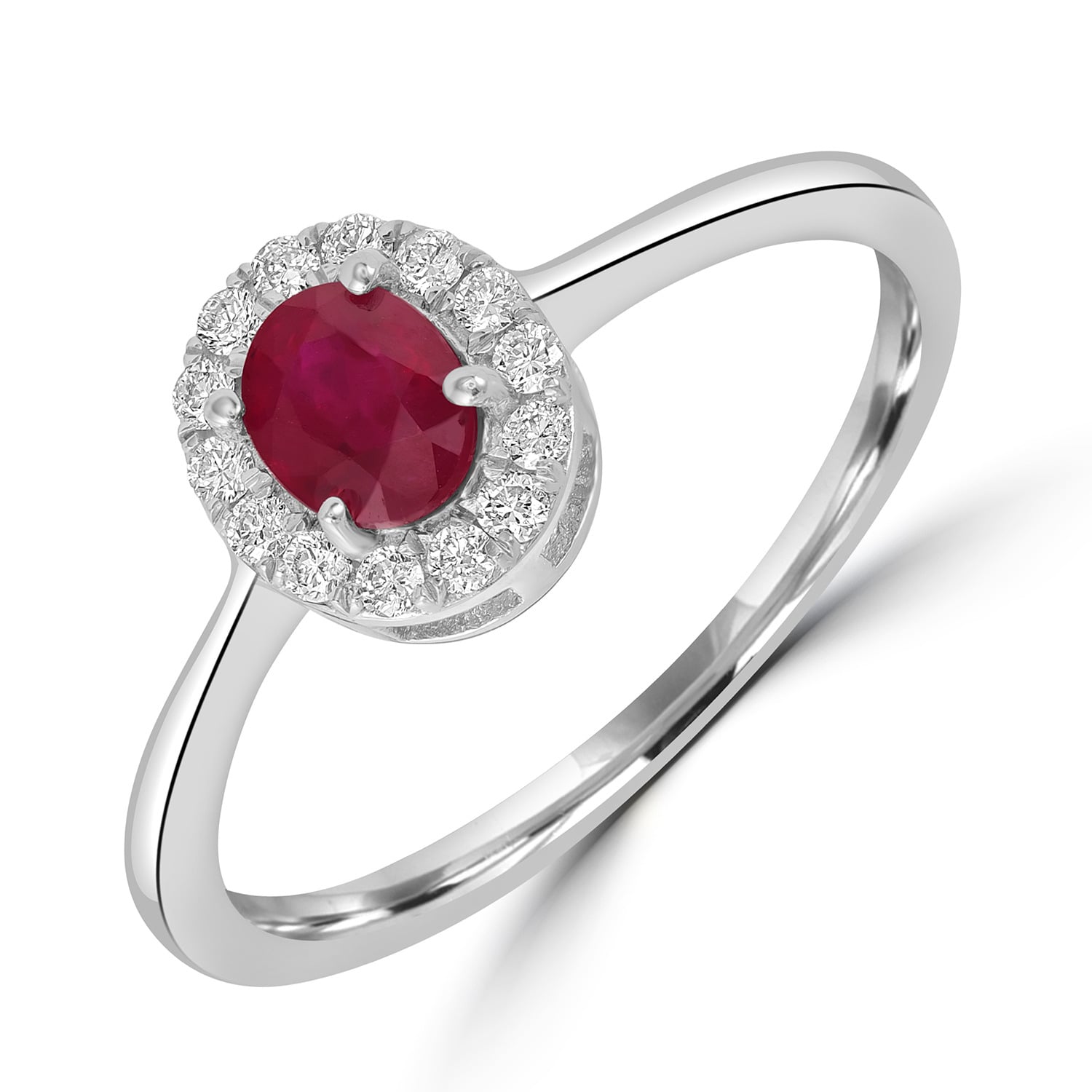 Artisan Women's White / Red Ruby Gemstone Pave Diamond Band Ring In White Gold
