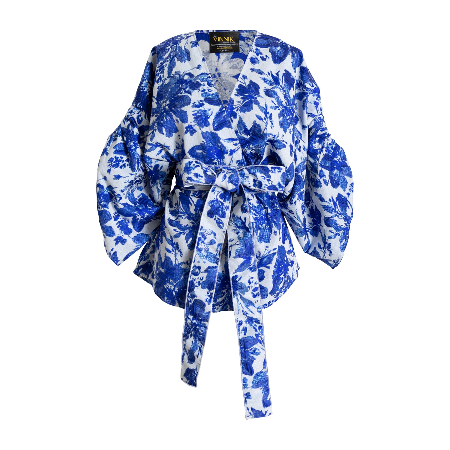 Women’s Blue / White Blue Floral Jacquard Ruched Sleeve Theater Jacket- Capuleti E I Montecchi One Size Byvinnik