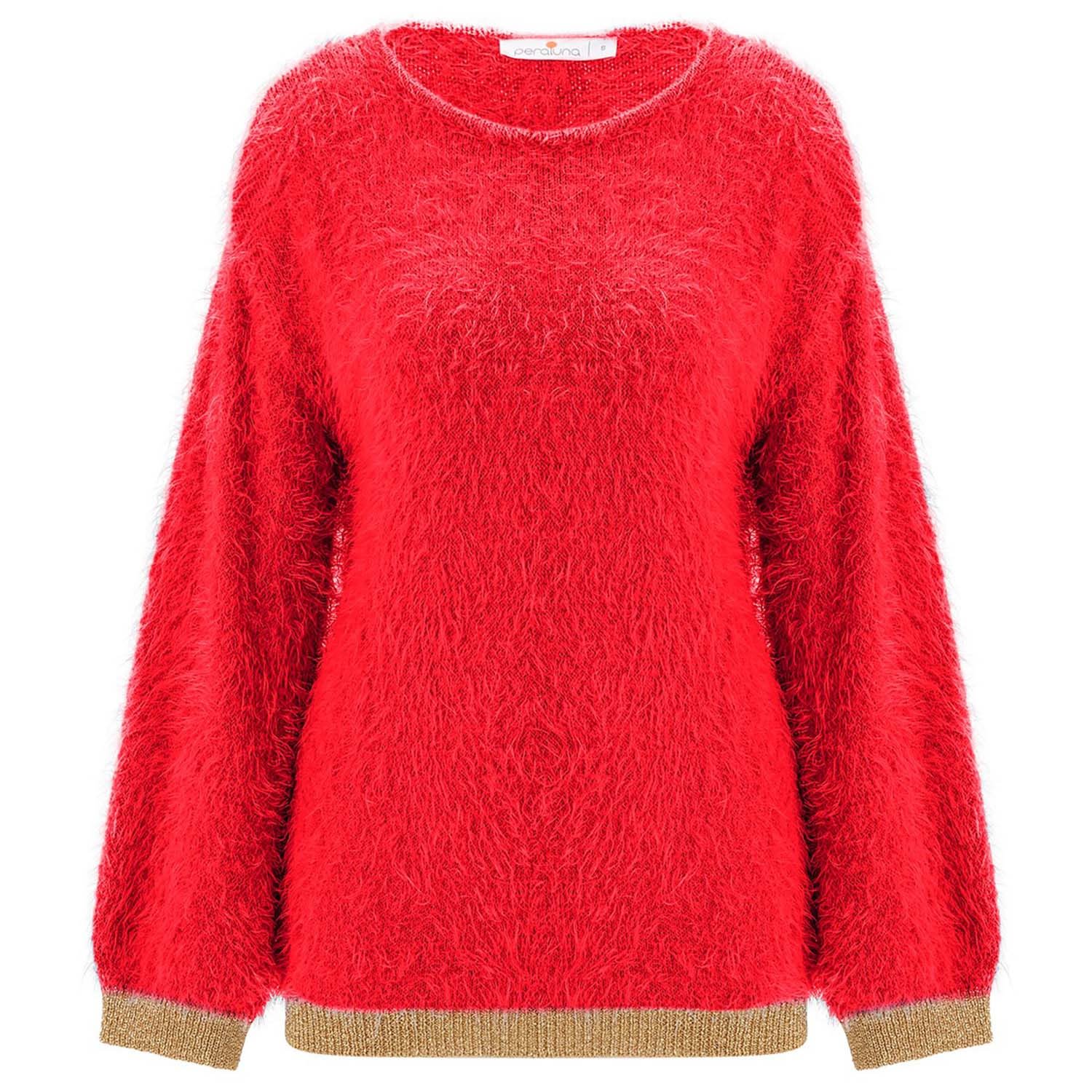 Women’s De Ville Fluffy Pullover Glitter Sweater - Red Extra Large Peraluna