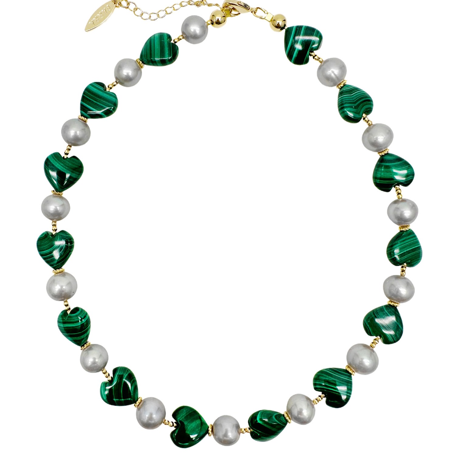 Farra Women's Green Heart-shaped Malachite With Gray Freshwater Pearls Statement Necklace In Multi