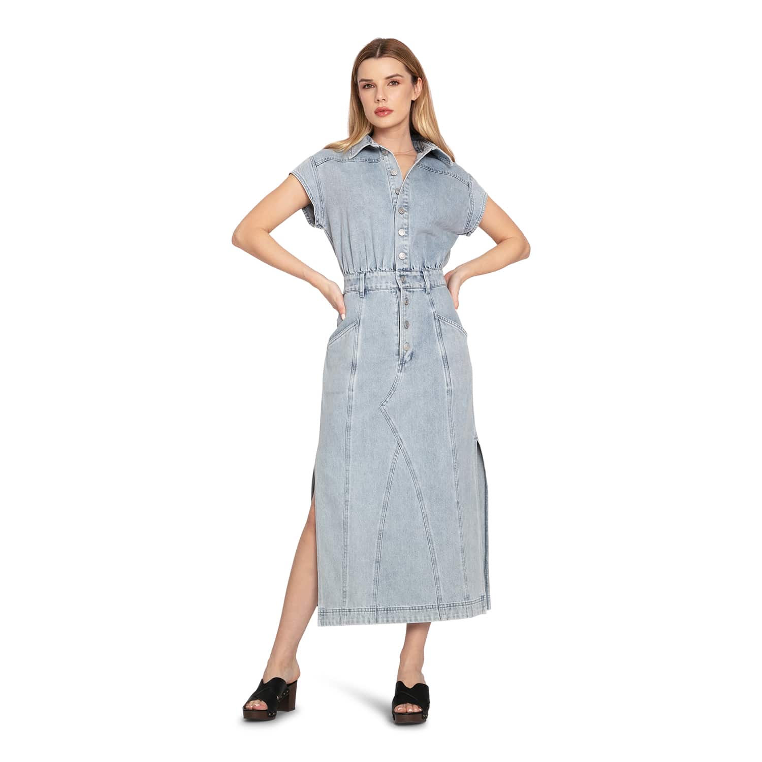 white christmas dresses Saint Laurent // Blue Stonewash Denim Mini Dress – VSP Consignment main image 0