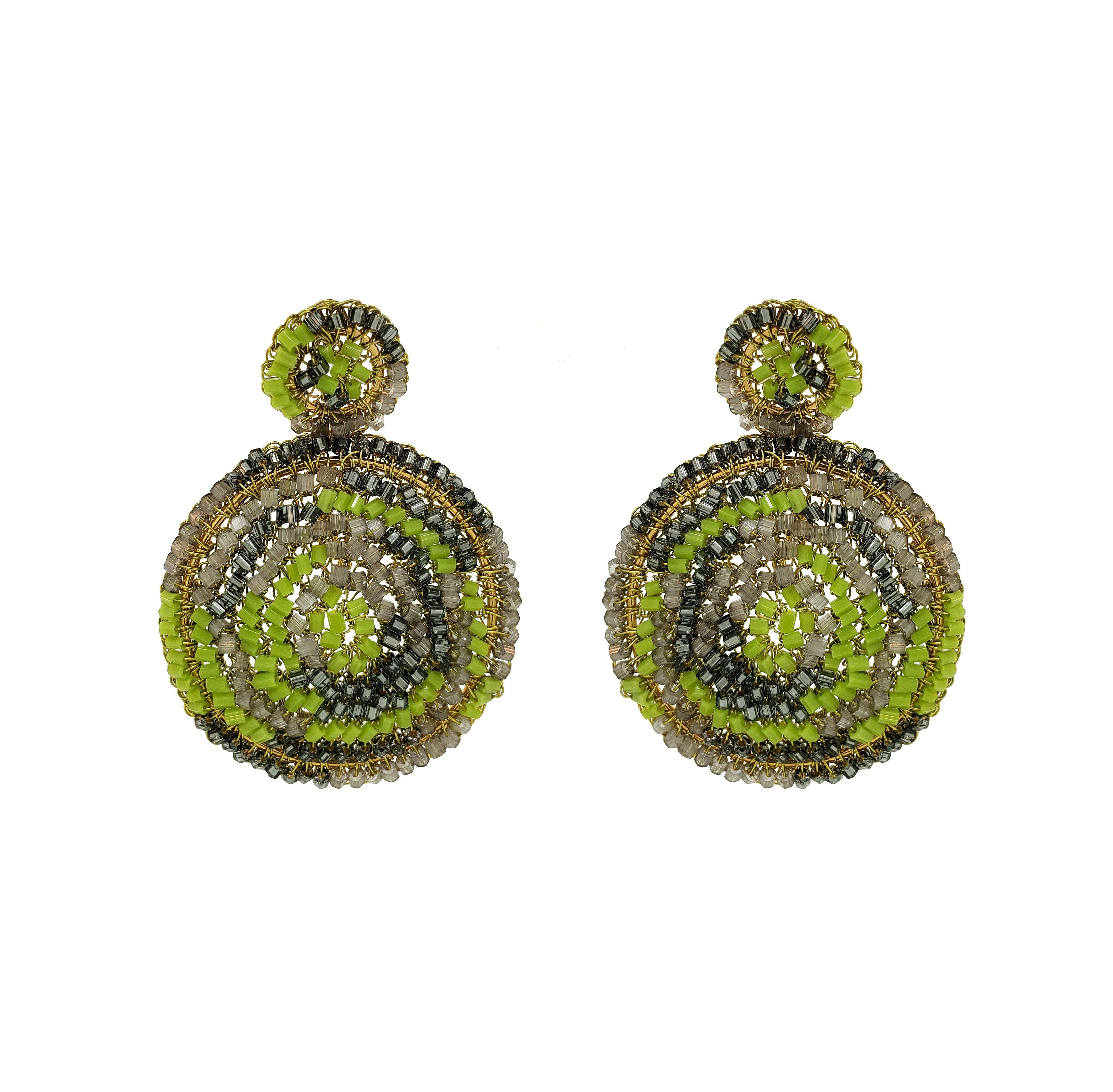 Lavish By Tricia Milaneze Women's Gold / Green Neon Green Mix Dahlia Handmade Earrings