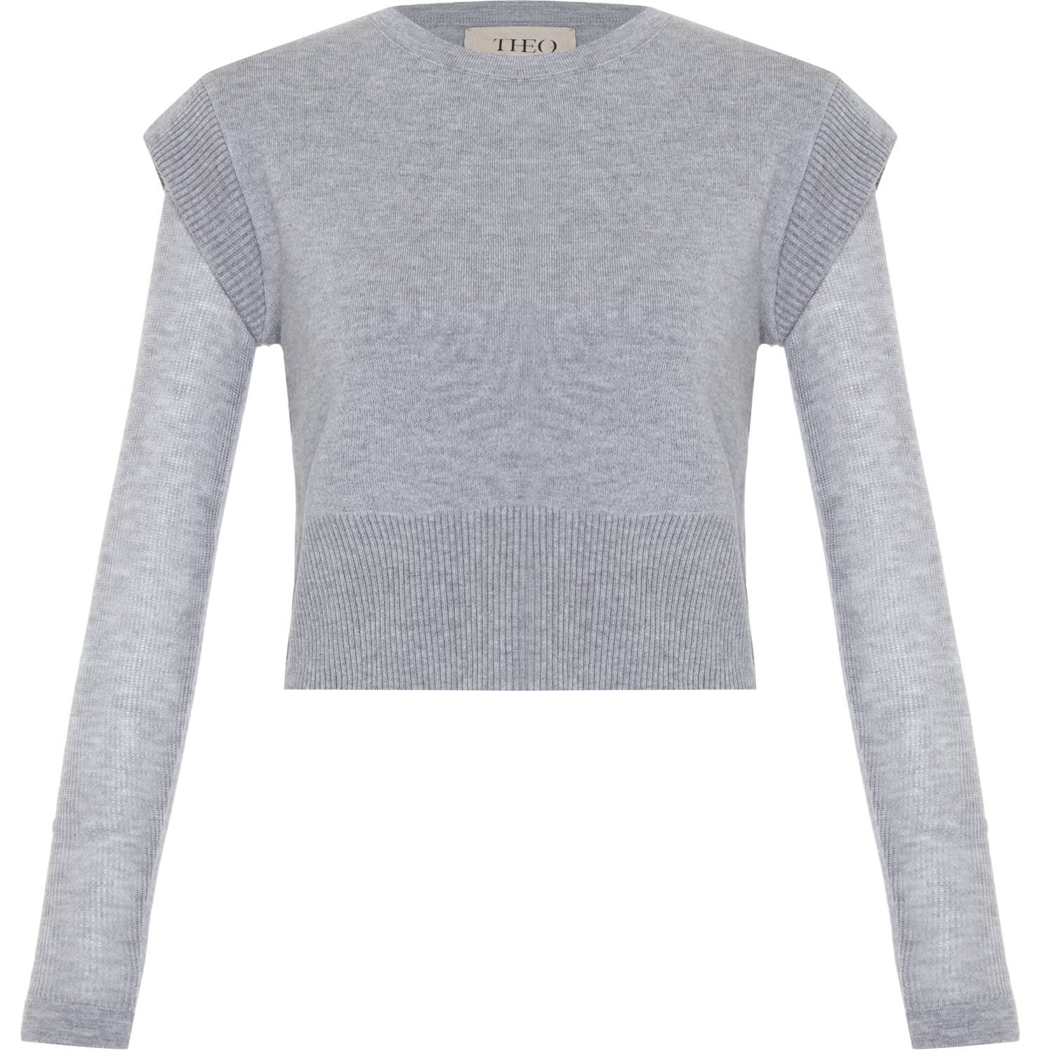 Theo The Label Women's Nomia Sheer Sleeve Crew Neck Sweater - Heather Grey In Gray