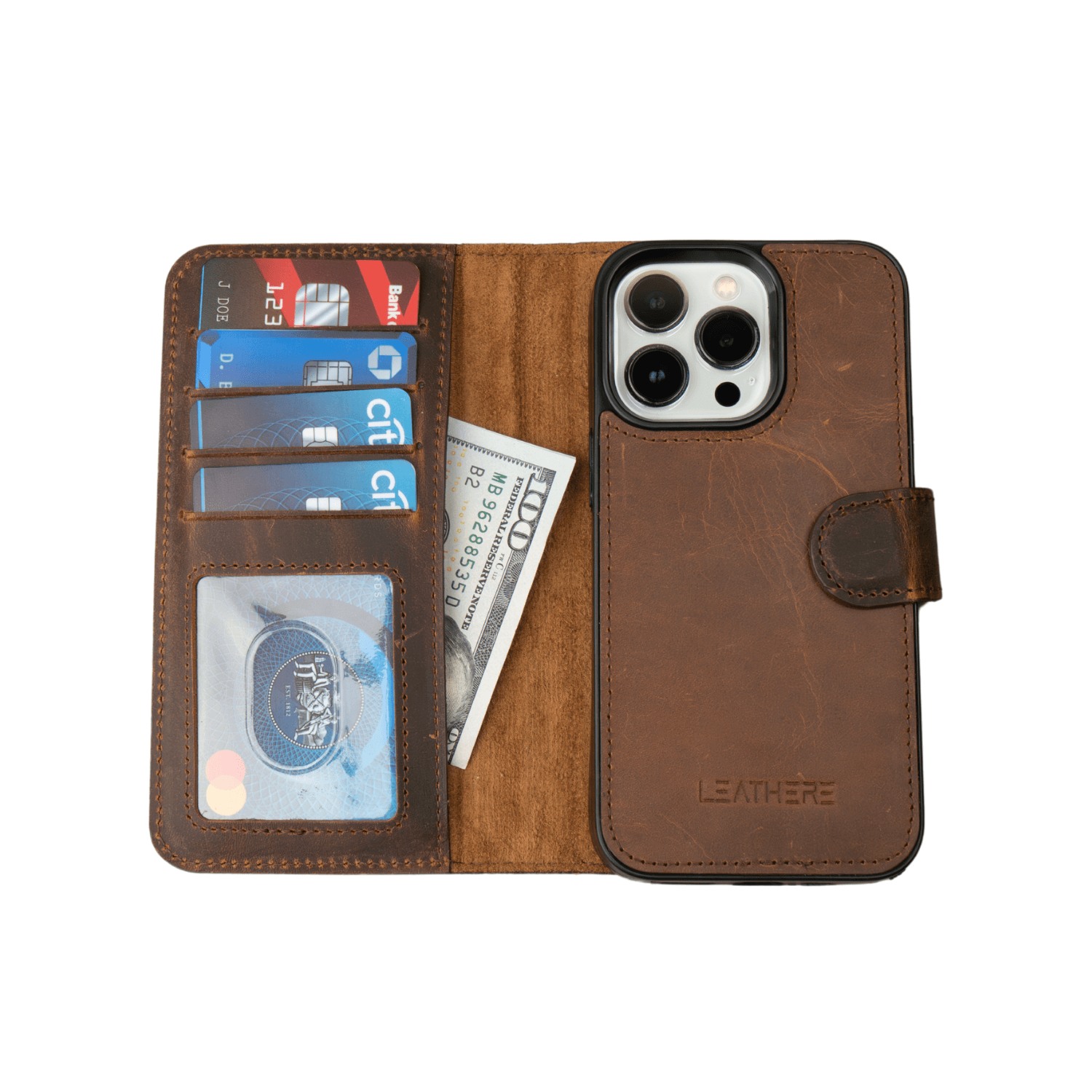 Leathere Iphone Series Dark Brown Wallet Case - New York In Brown
