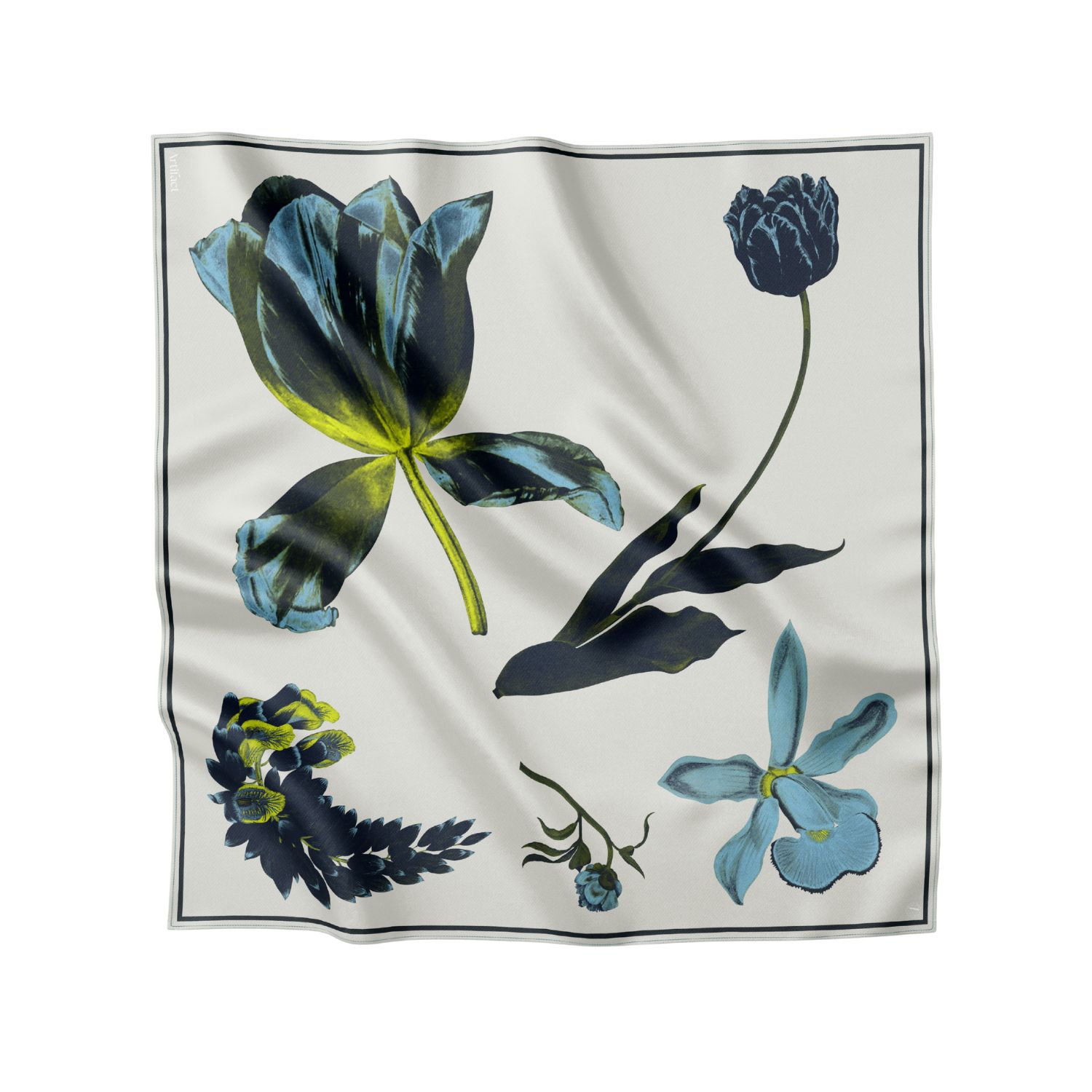 Artifact. Women's Neutrals / Blue Eos Bloom Large Luxury Square Silk Scarf In Blue