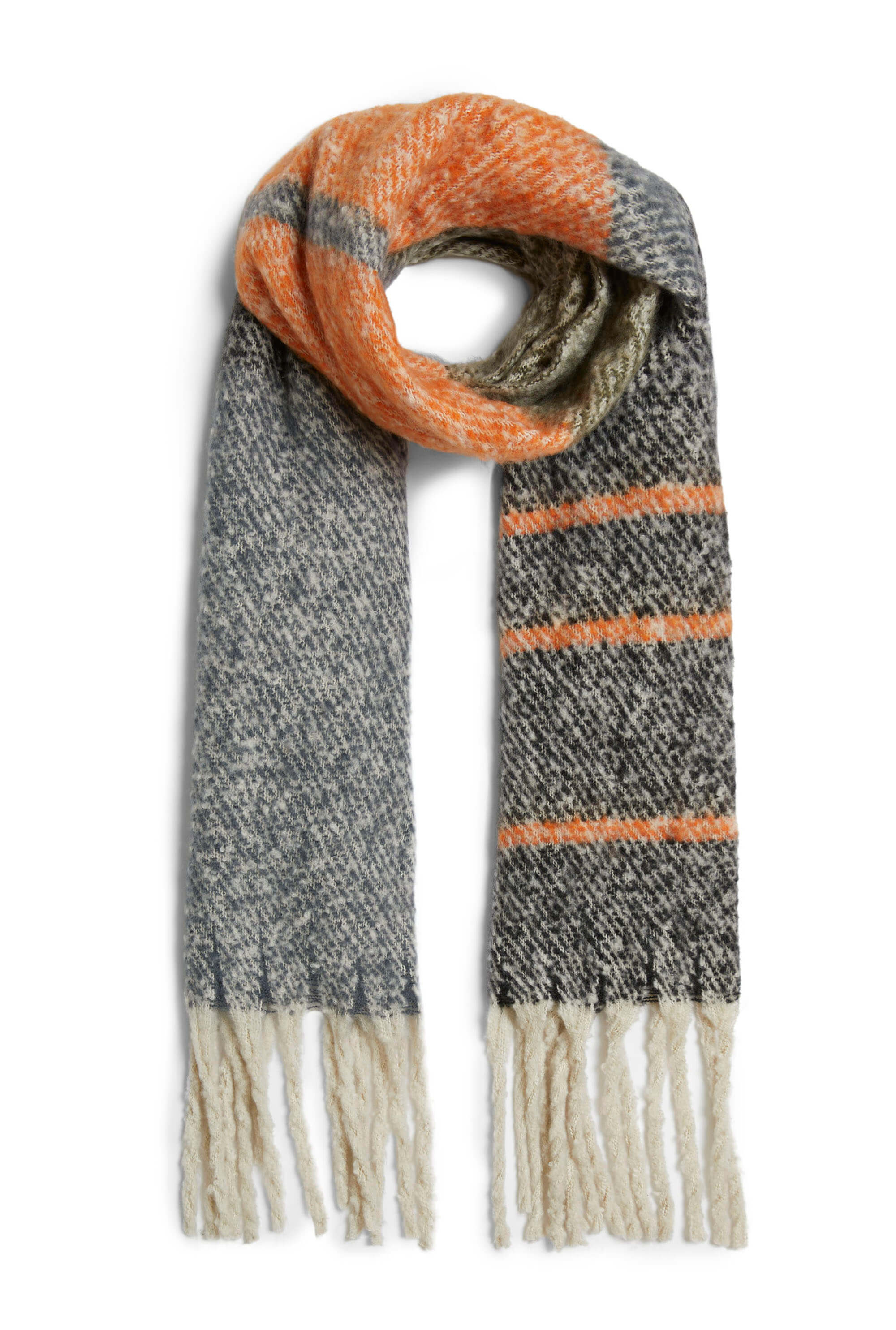 James Lakeland Women's Green / Yellow / Orange Asymmetrical Stripe Scarf Multicolour In Gray