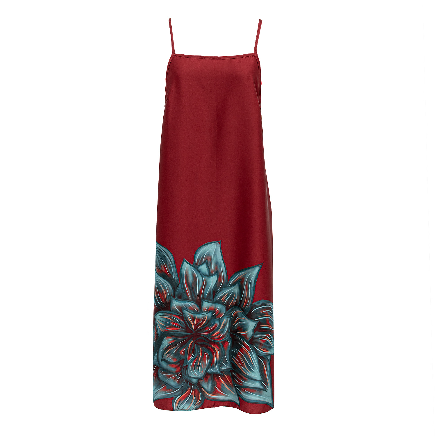 Janara Jones Women's Red / Blue Wine Blue Rose Print Satin Side-split Staight-neck Cami Top In Red/blue