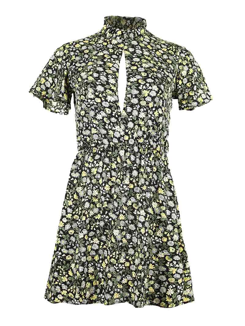 Blonde Gone Rogue Women's Backless Mini Dress, Upcycled Viscose, In Black Flower Print In Black