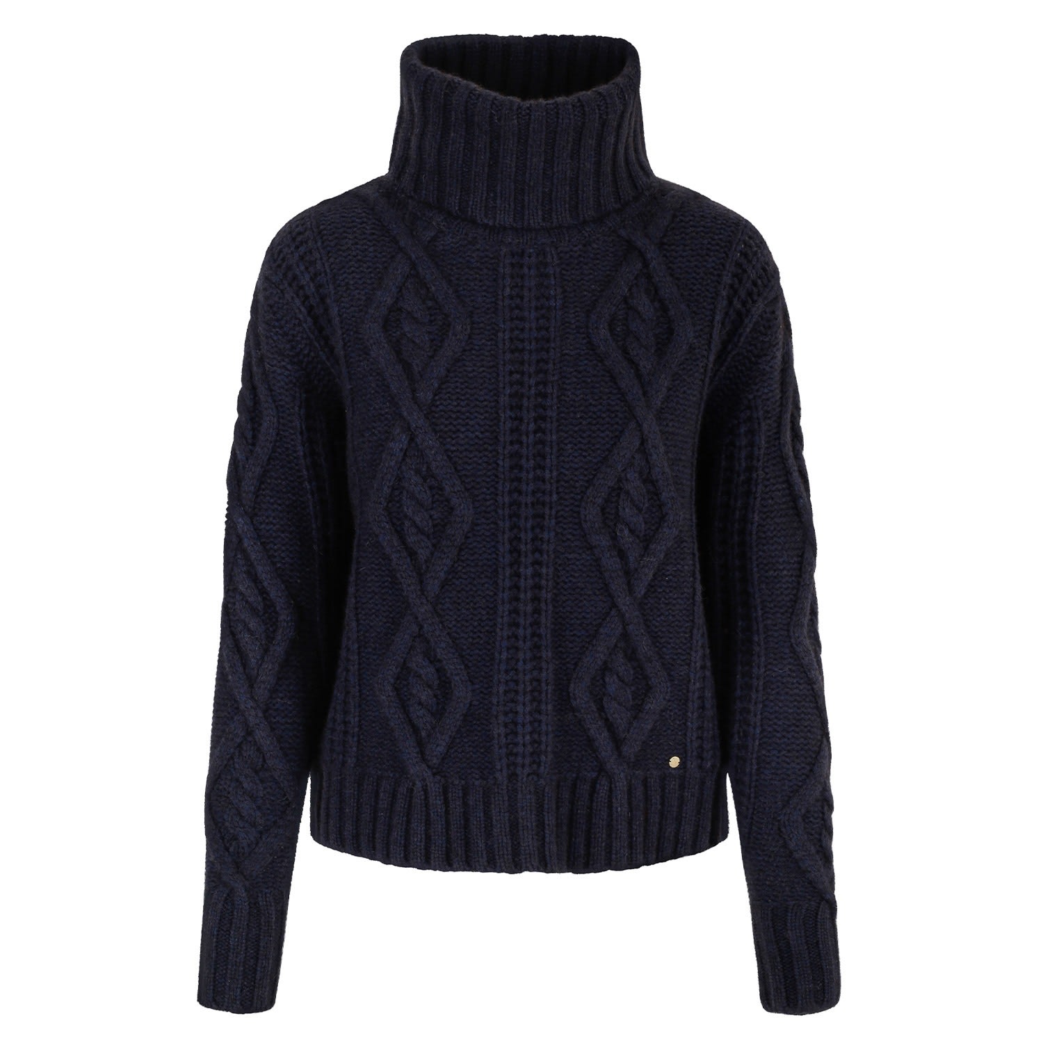 Women’s "Cornelia" Chunky Cable Knitted Sweater- Navy Blue Melange Large Tirillm